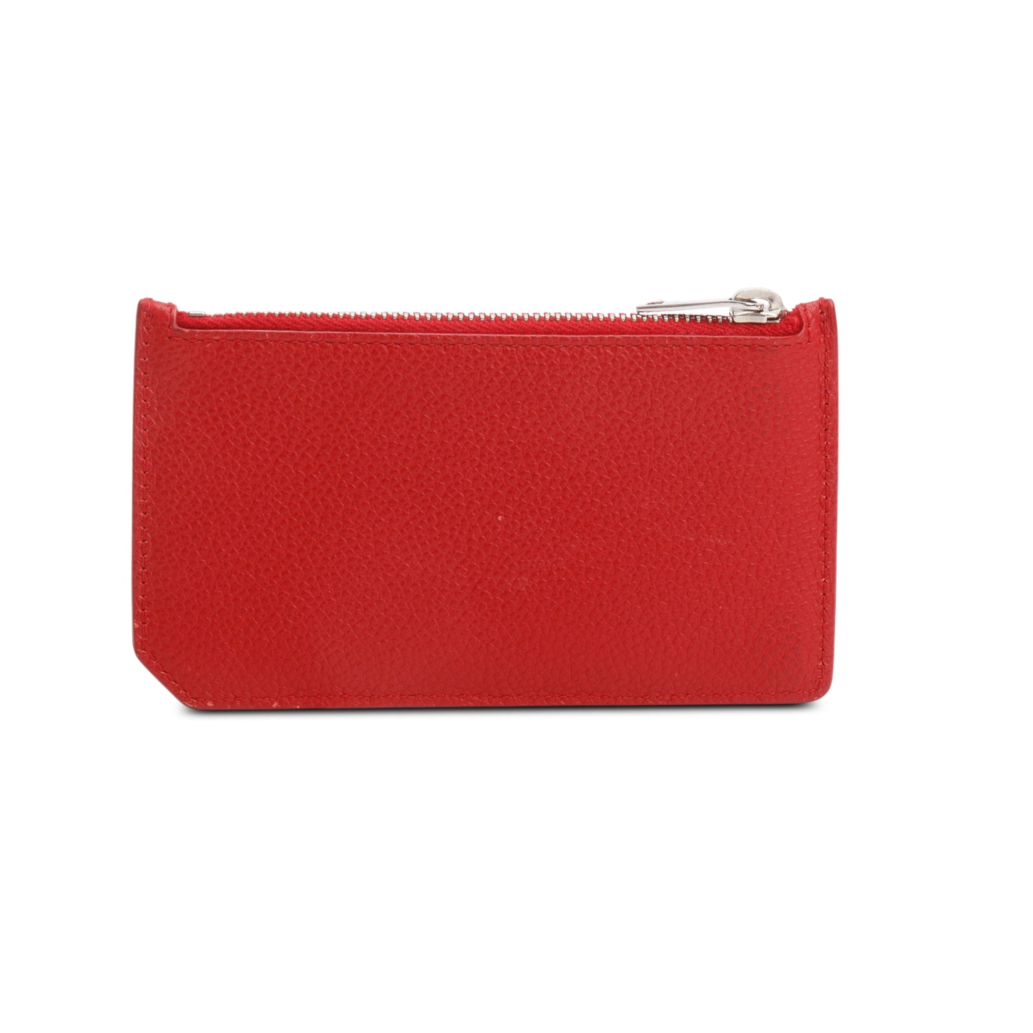 Saint Laurent Red Calfskin Leather Paris Fragments Zipped Card Case w/ Receipt