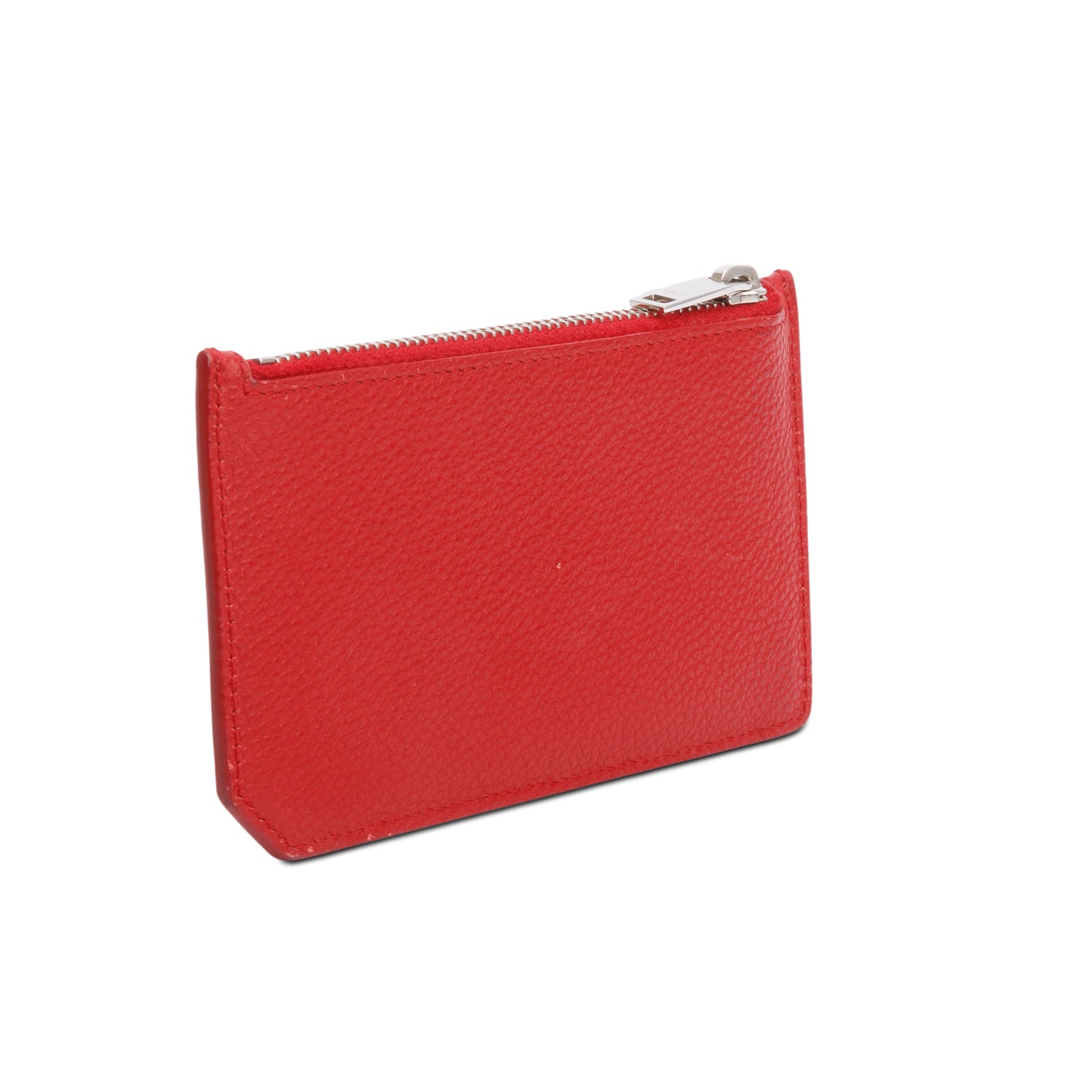 Saint Laurent Red Calfskin Leather Paris Fragments Zipped Card Case w/ Receipt