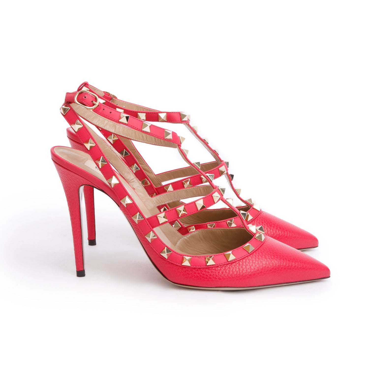Valentino Red Leather Rockstud Ankle Strap Pumps, Size 41