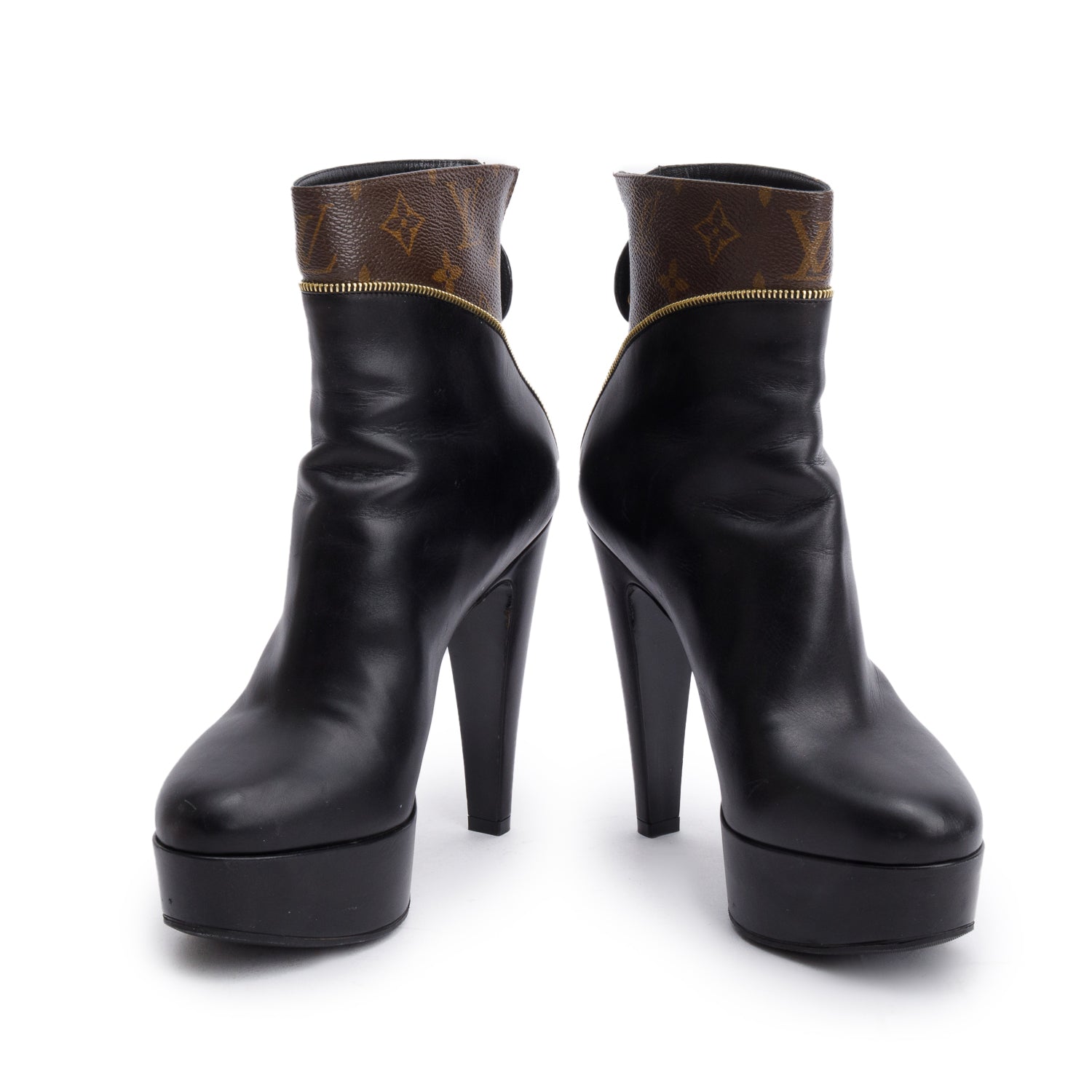Louis Vuitton 2022 Black Leather Monogram Afterglow Platform Ankle Boots, Size 38