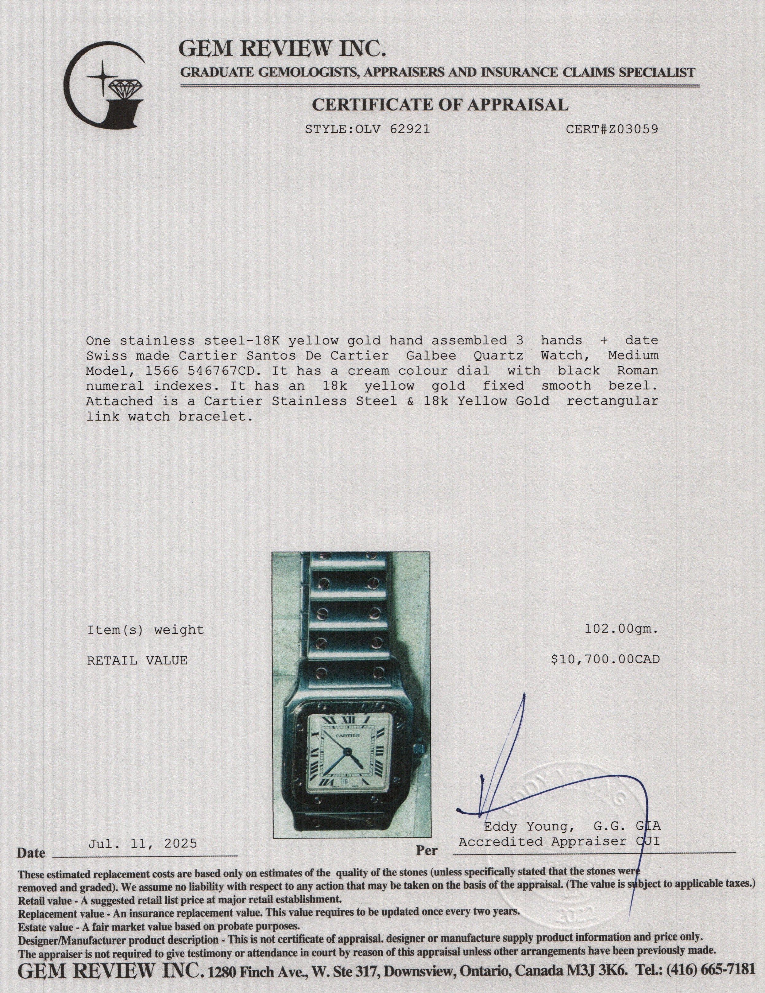 Cartier Stainless Steel & 18k Yellow Gold Santos De Cartier Galbee Quartz Watch, Medium Model 1566