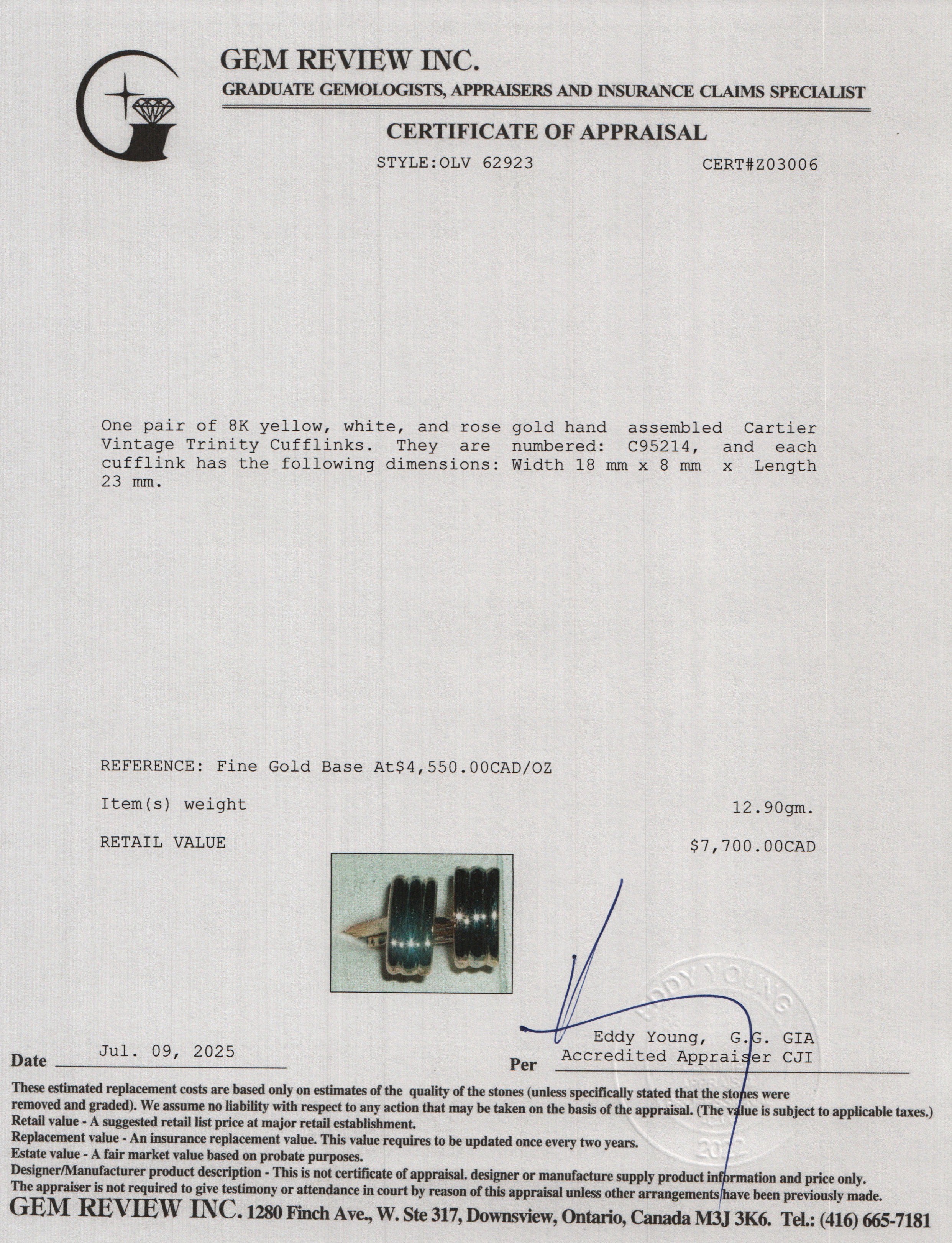 Cartier Vintage 18k Yellow, Rose & White Gold Trinity Cufflinks