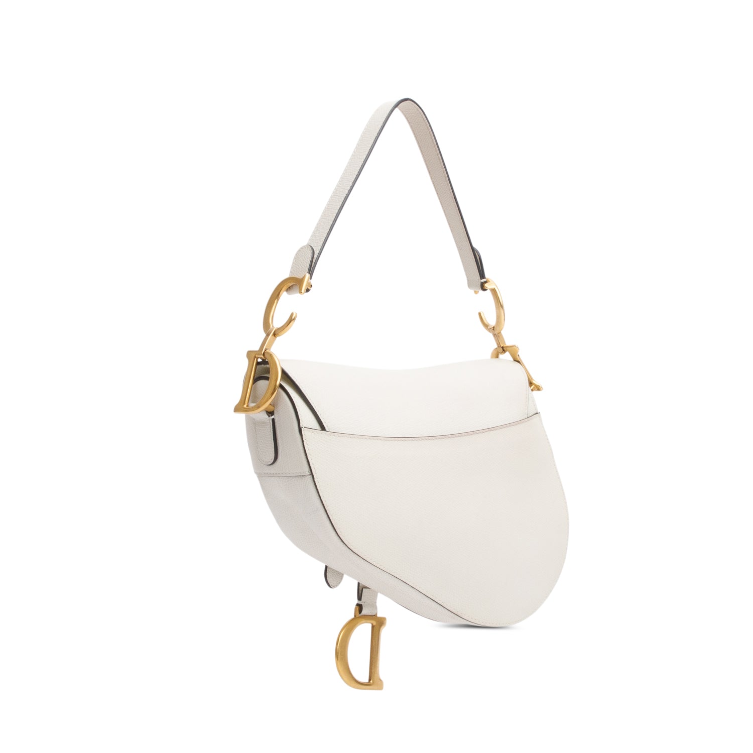 Christian Dior White Grained Calfskin Leather Medium Saddle Bag