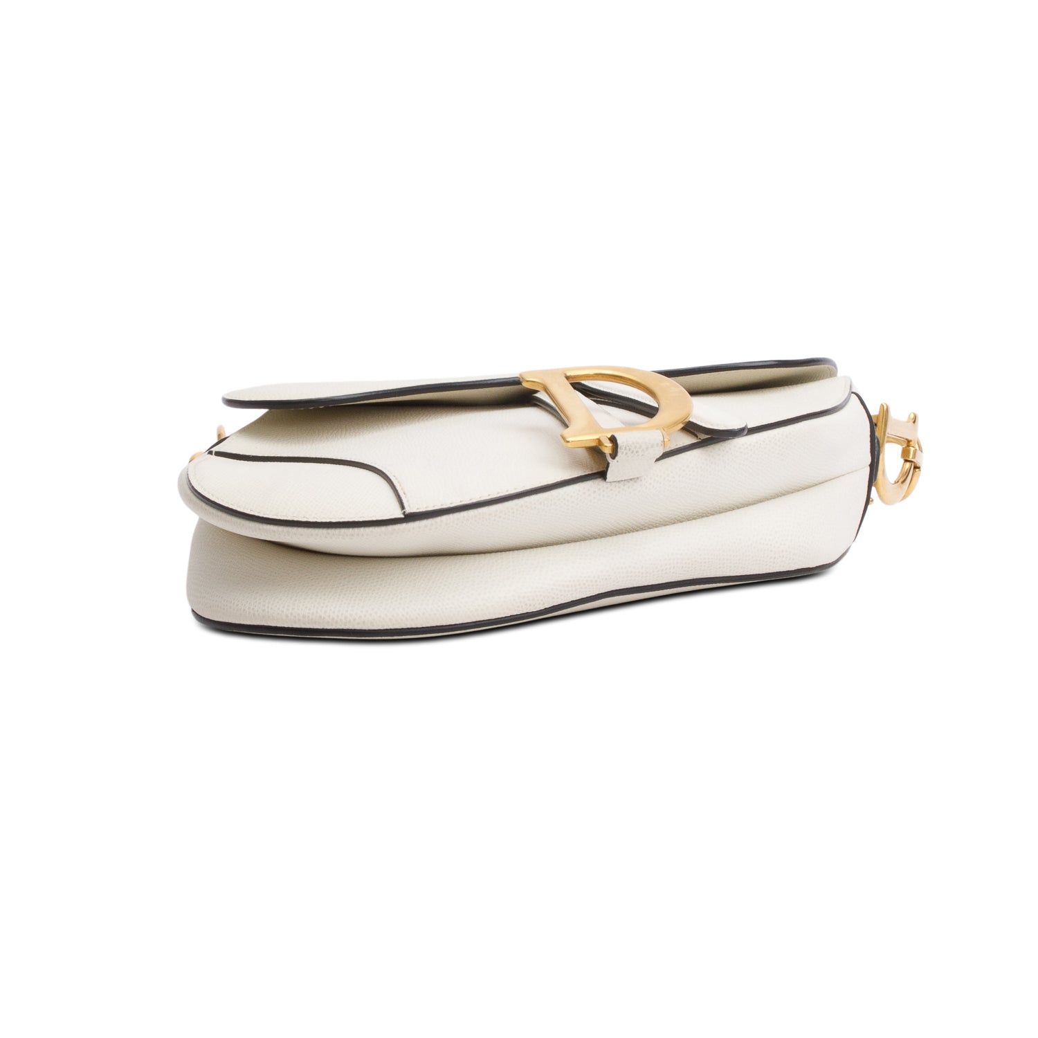 Christian Dior White Grained Calfskin Leather Medium Saddle Bag