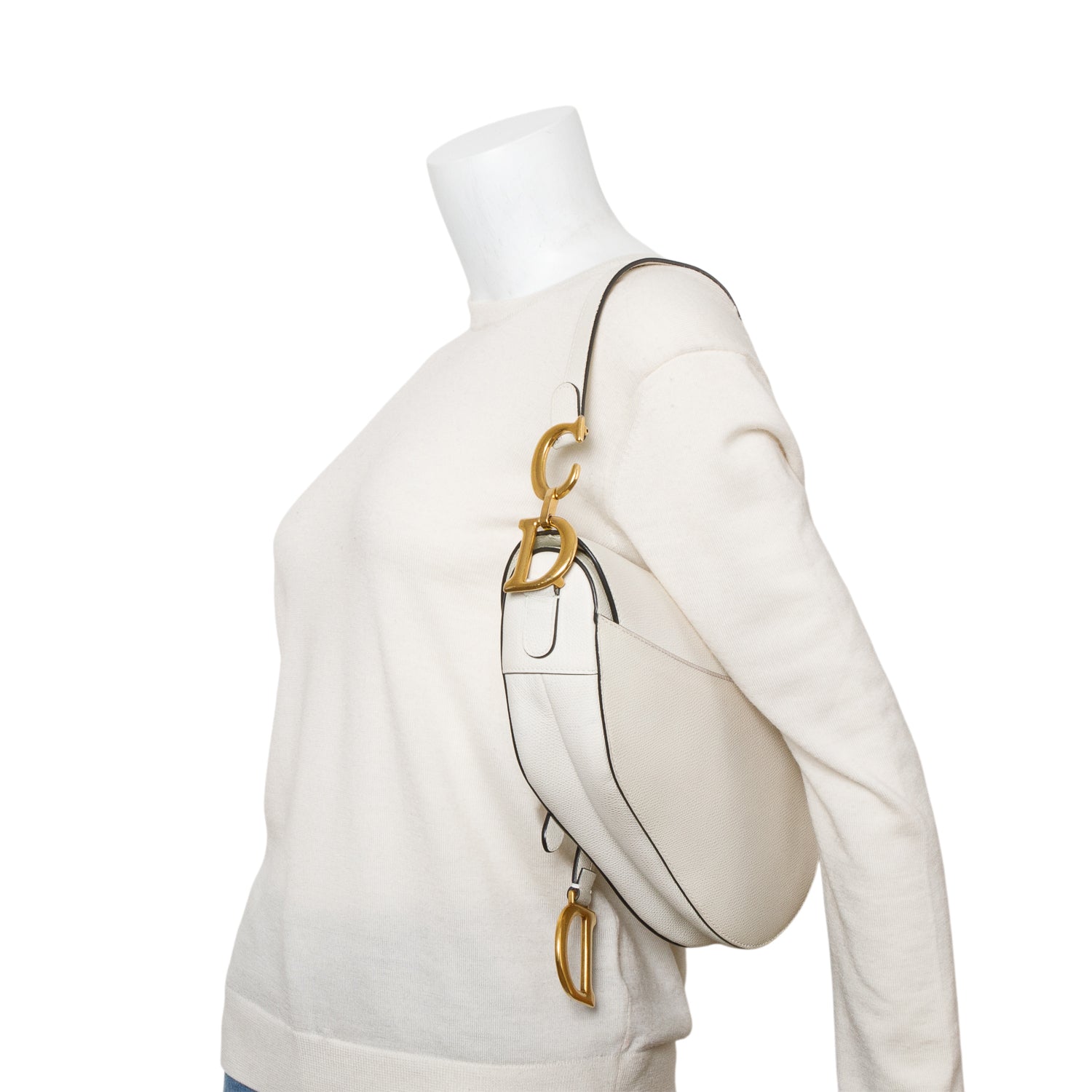 Christian Dior White Grained Calfskin Leather Medium Saddle Bag
