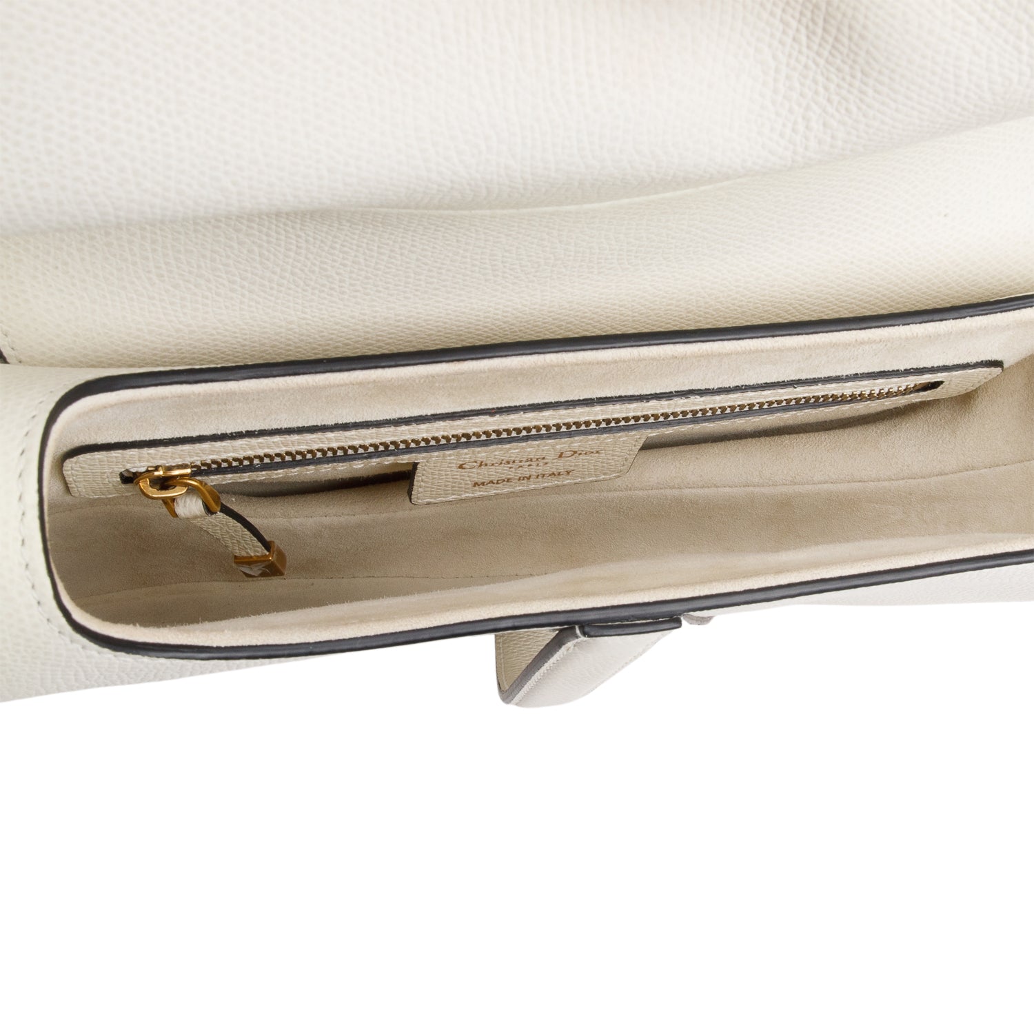 Christian Dior White Grained Calfskin Leather Medium Saddle Bag