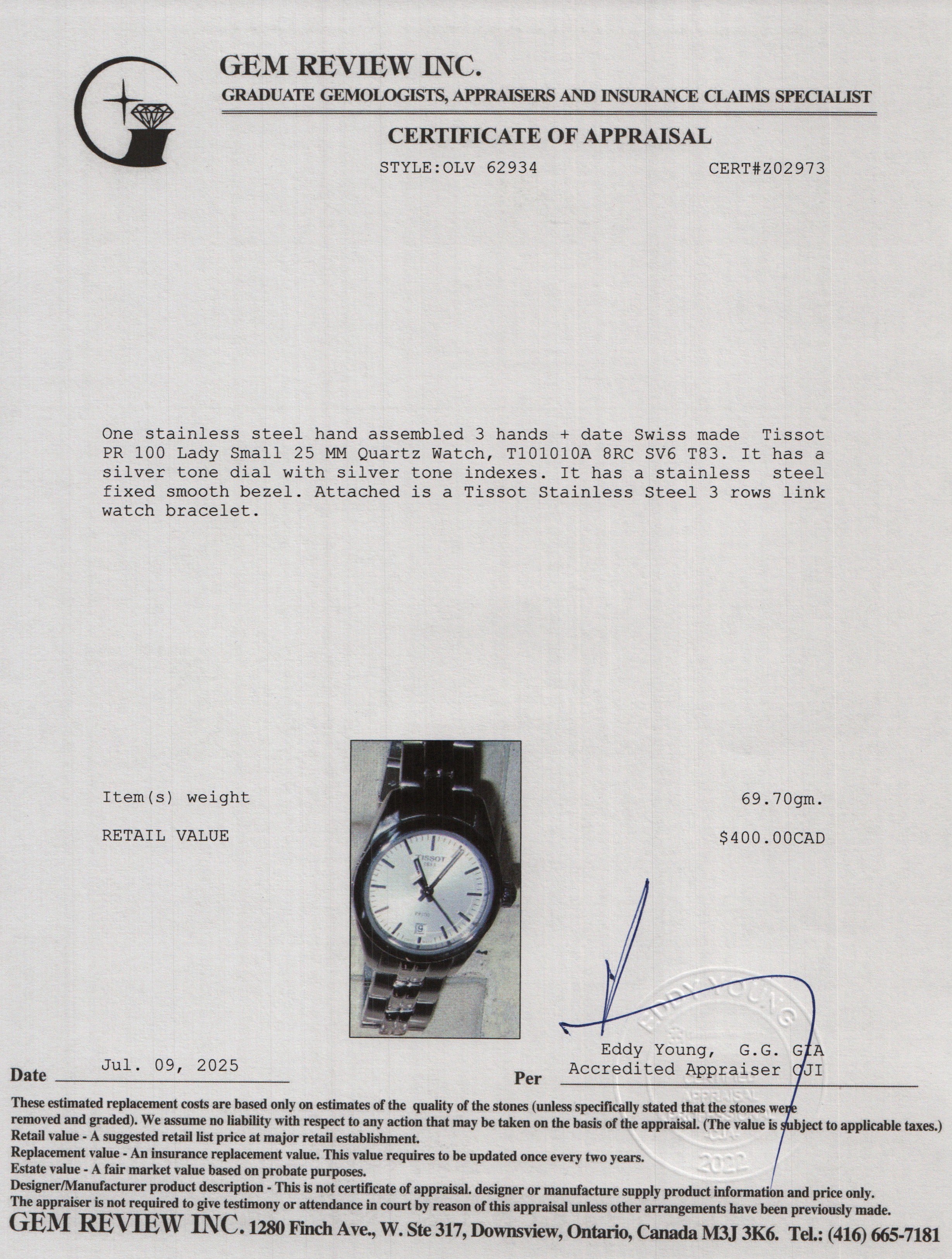 Tissot Stainless Steel PR 100 Lady Small 25 MM Quartz Watch