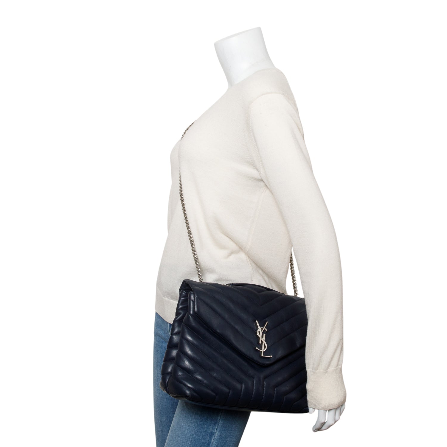 Saint Laurent Navy Quilted Leather Medium Loulou Monogram Shoulder Bag