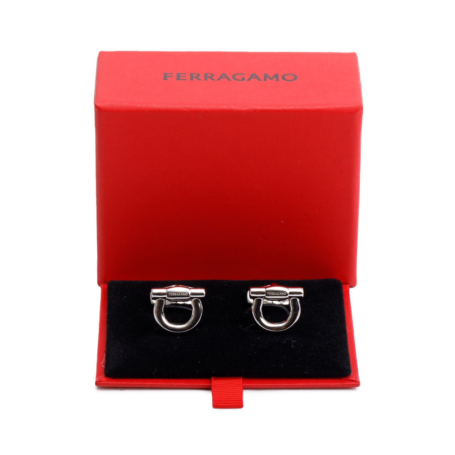 Salvatore Ferragamo Palladium Plated Gancini Cufflinks w/ Box