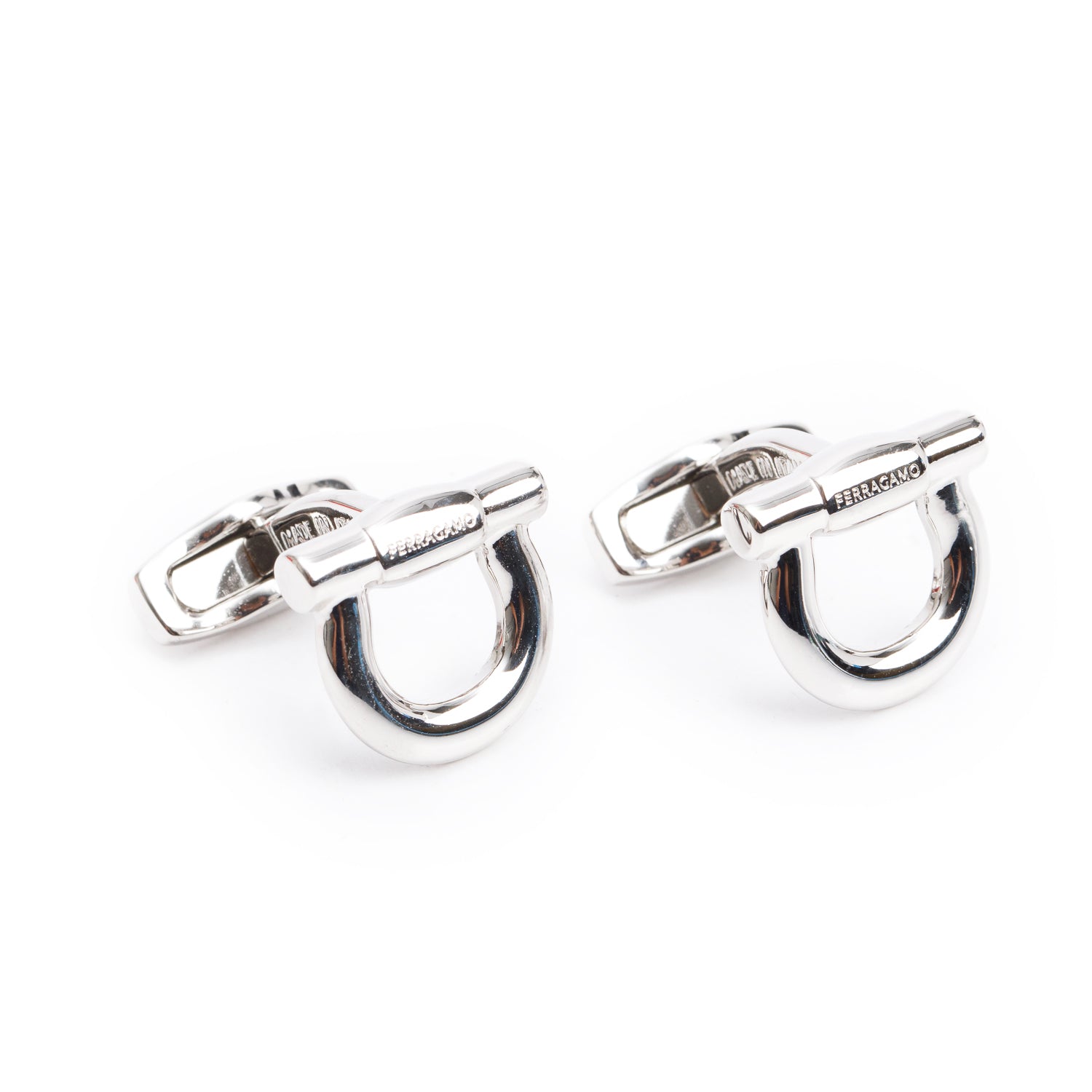 Salvatore Ferragamo Palladium Plated Gancini Cufflinks w/ Box