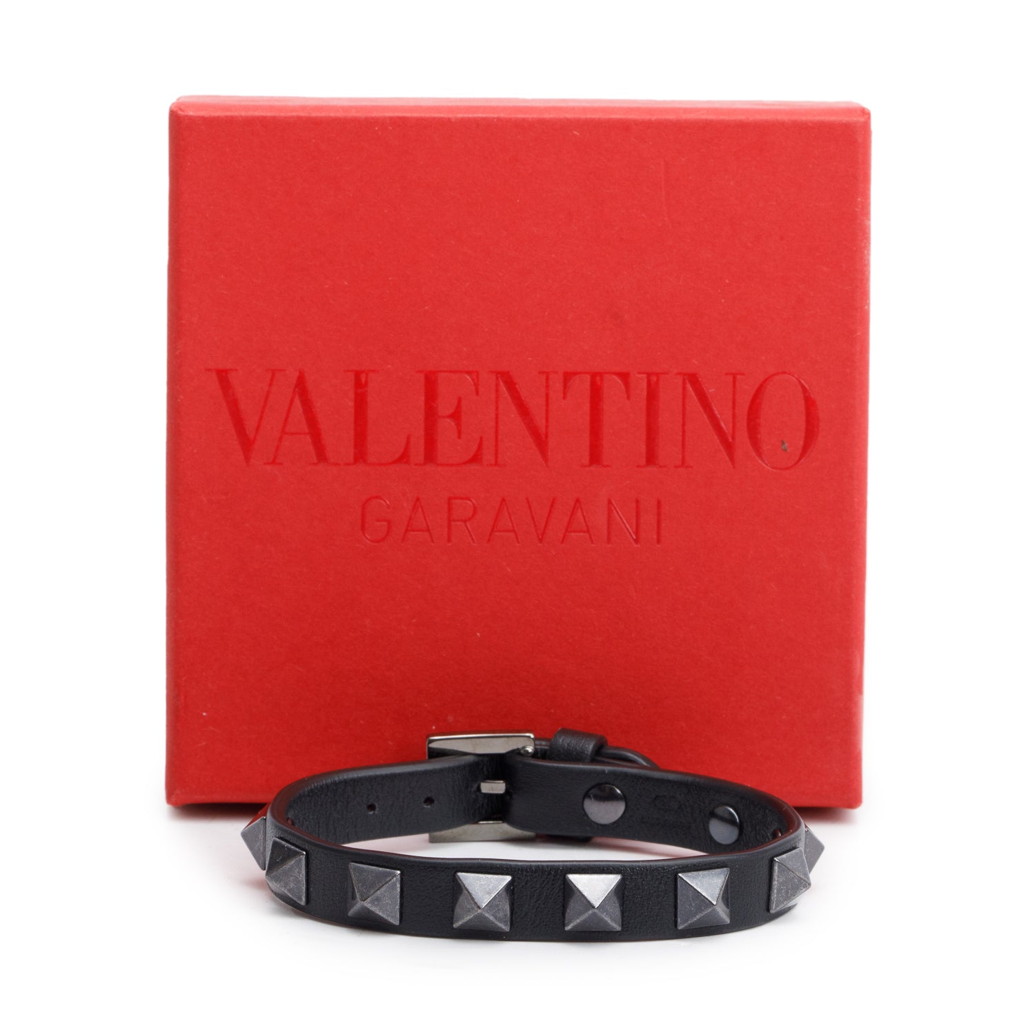 Valentino Ruthenium Black Leather Rockstud Wrap Bracelet w/ Box