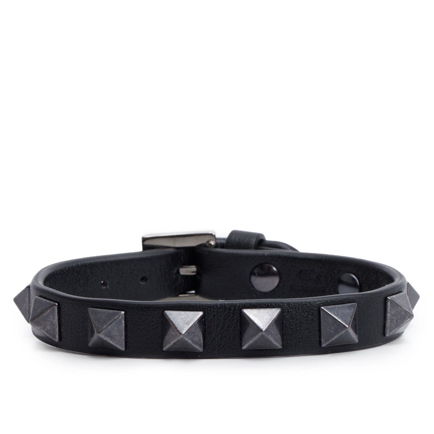 Valentino Ruthenium Black Leather Rockstud Wrap Bracelet w/ Box