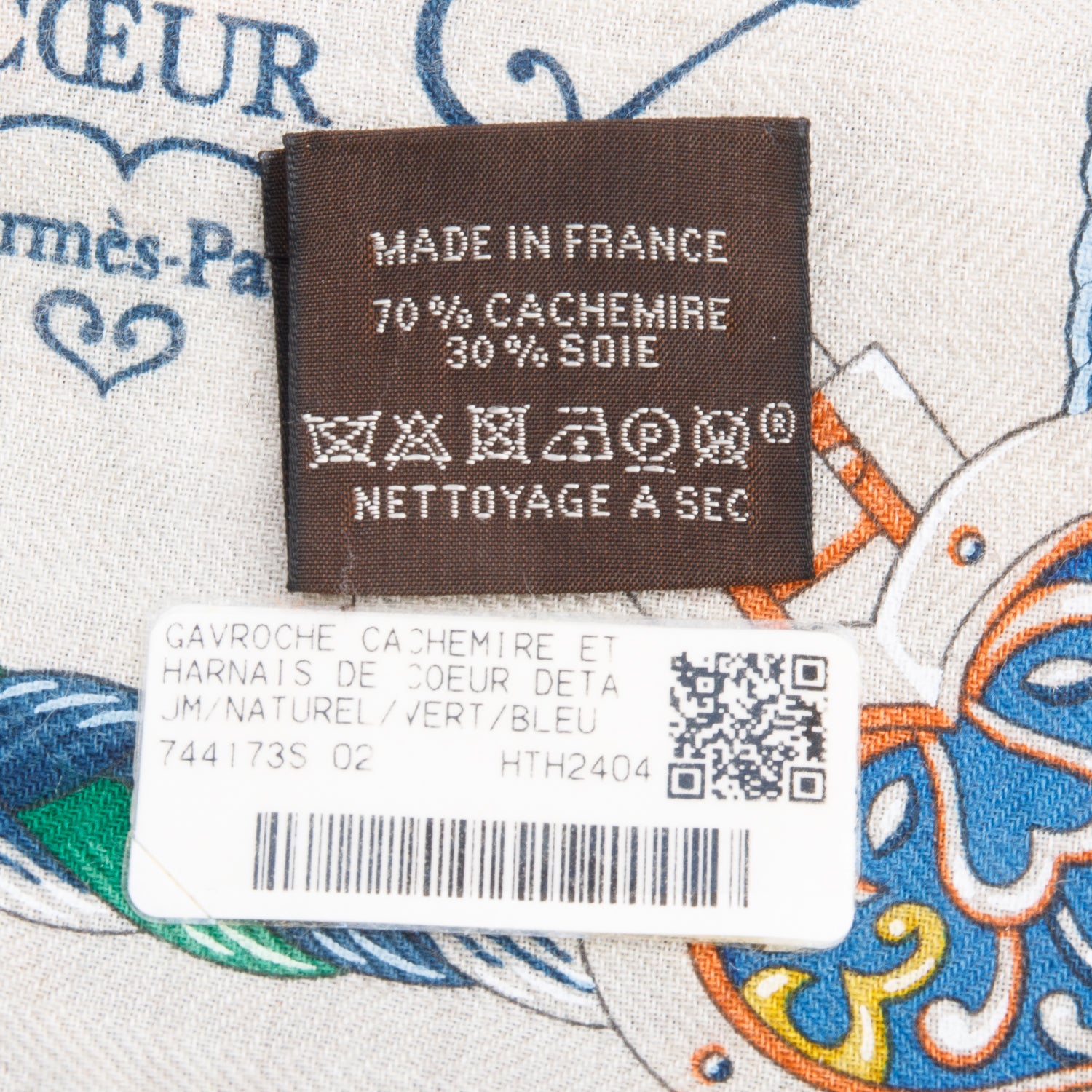 Hermes 2025 Naturel Multicolor 'Harnais De Coeur' Pocket Square Cashmere/Silk Scarf 45 w/ Box & Receipt