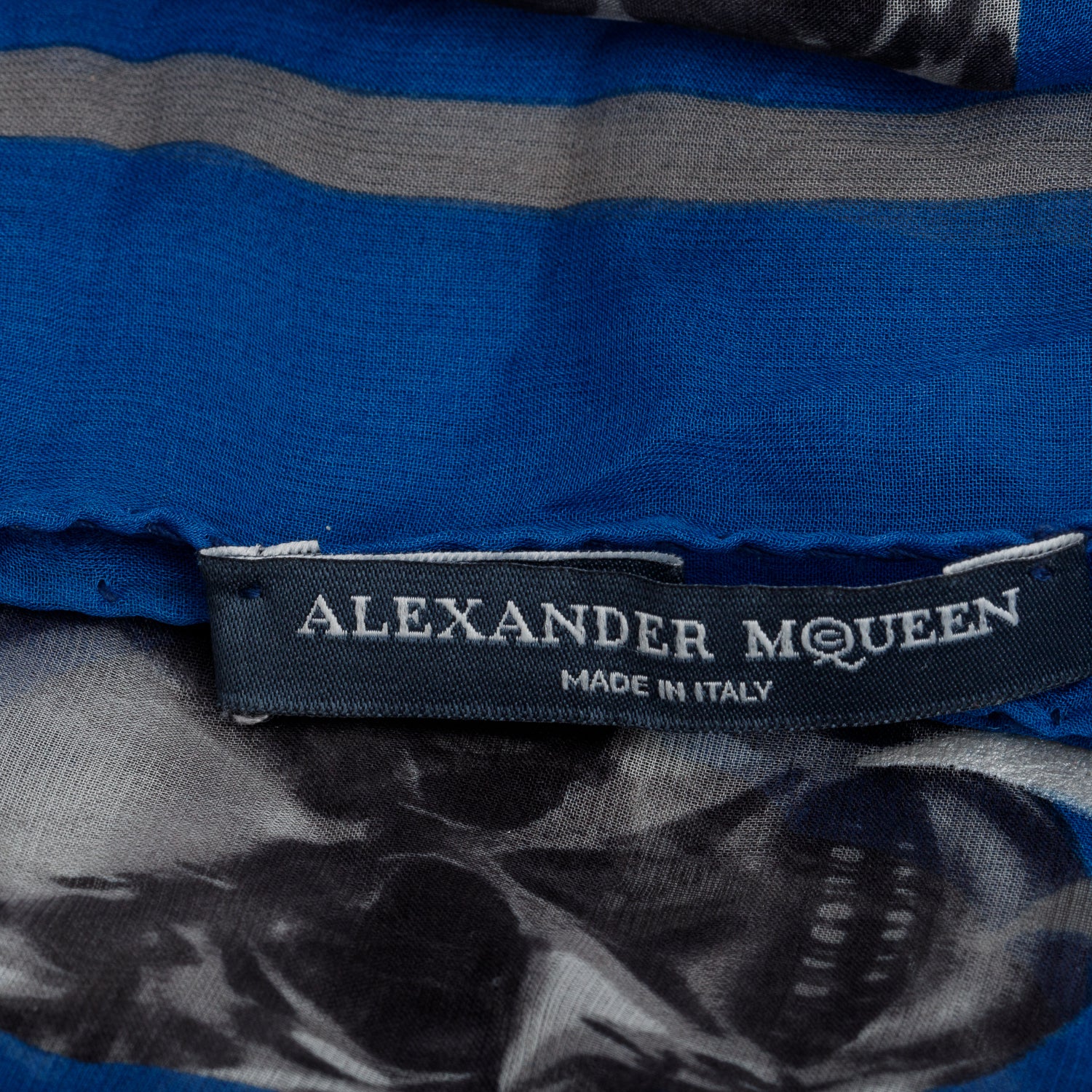 Alexander McQueen Blue/Black Skull Printed Silk Scarf
