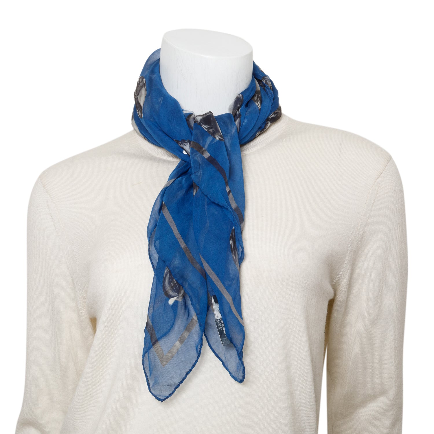 Alexander McQueen Blue/Black Skull Printed Silk Scarf