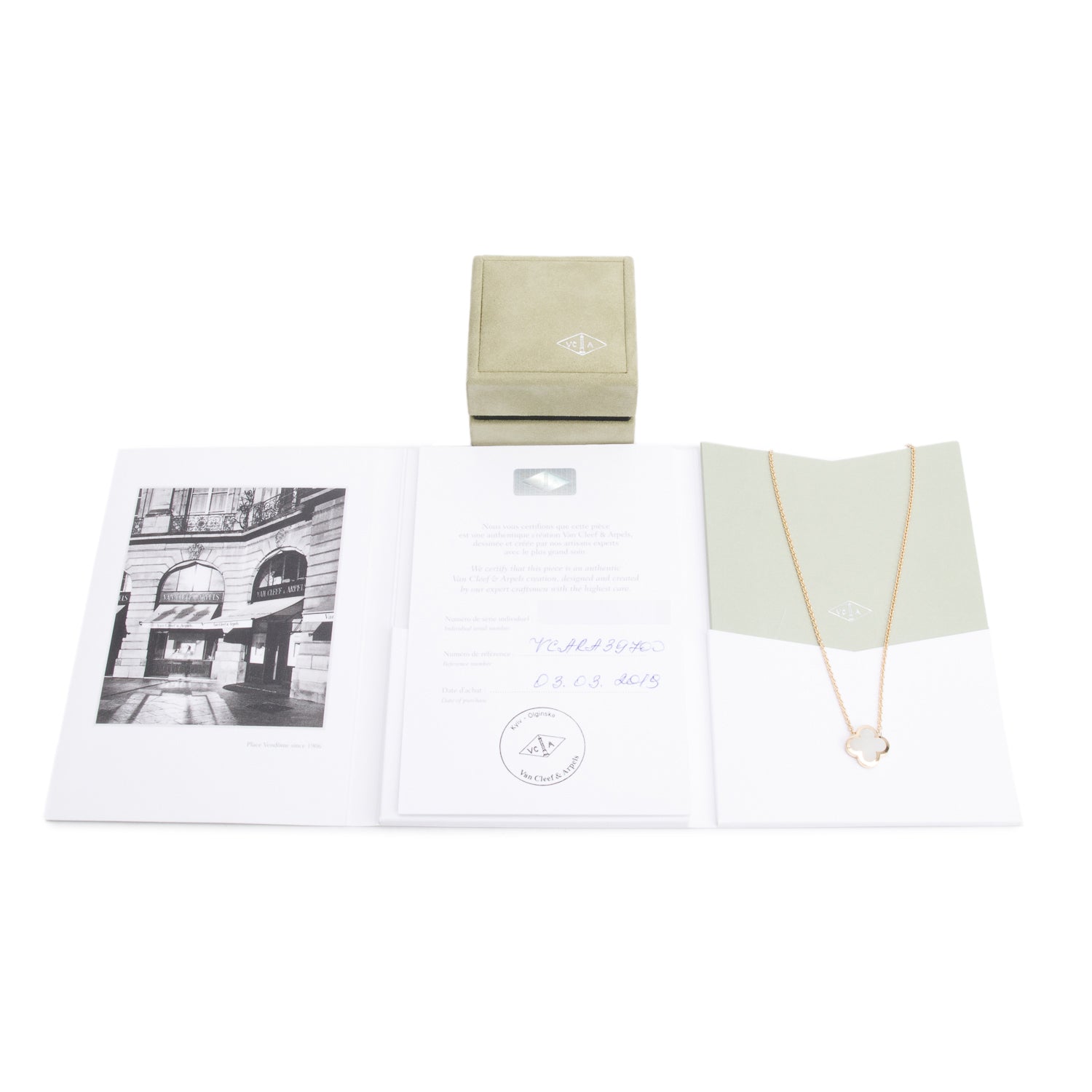 Van Cleef & Arpels 18k Yellow Gold Pure Alhambra Mother of Pearl Pendant Necklace w/ Box & Certificate