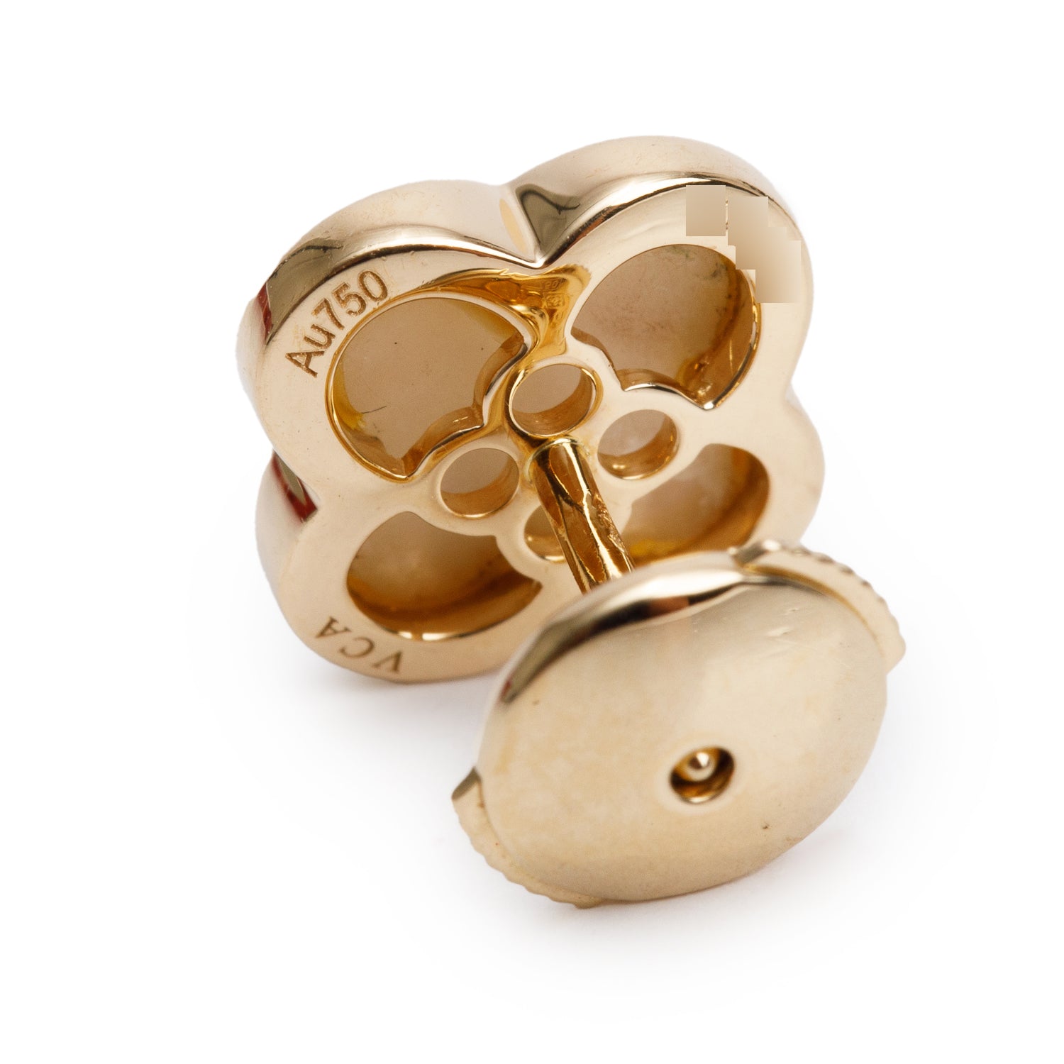 Van Cleef & Arpels 18k Yellow Gold Pure Alhambra Mother of Pearl Stud Earrings w/ Box & Certificate