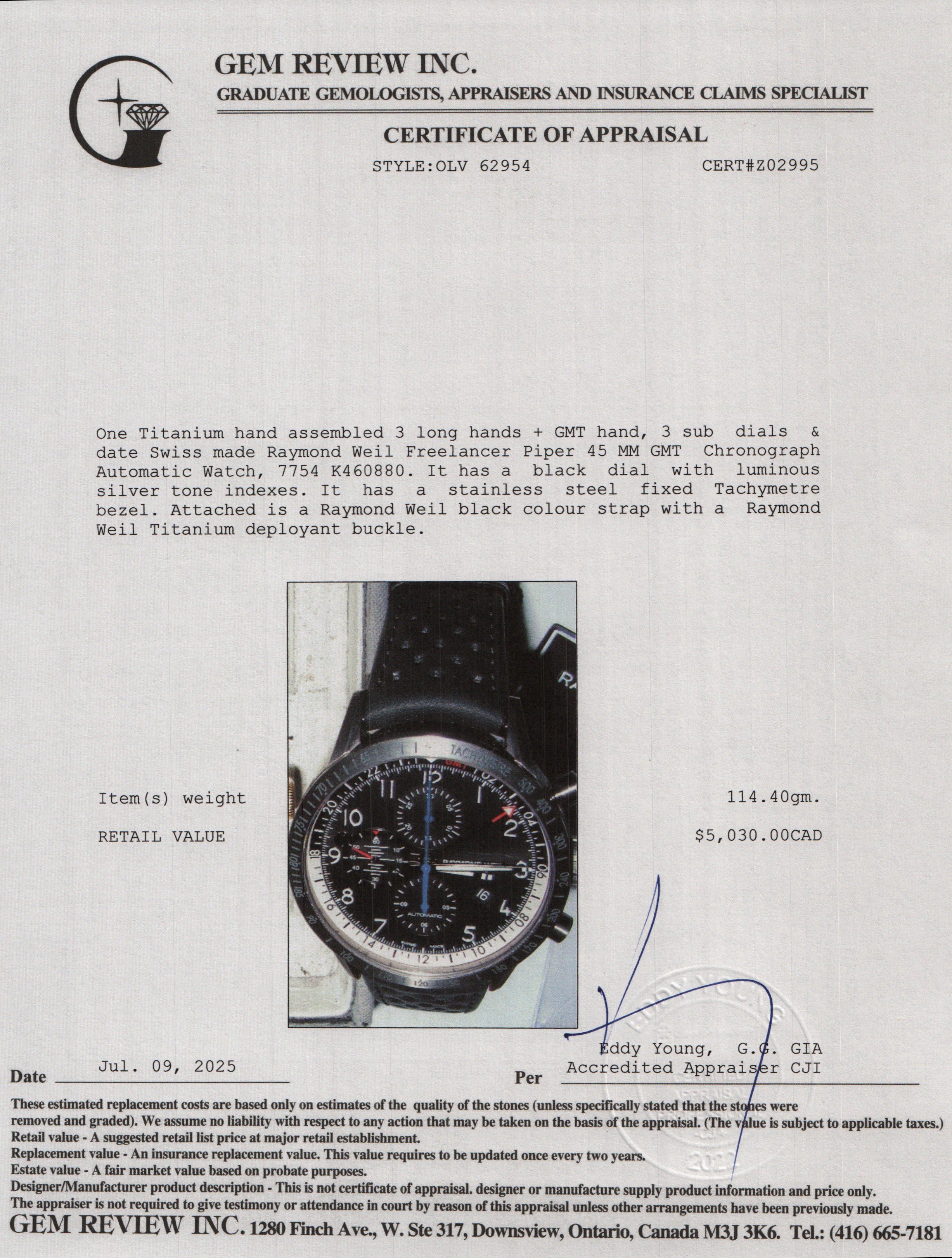 Raymond Weil Titanium Freelancer Piper 45 MM GMT Chronograph Automatic Watch w/ Box & Papers