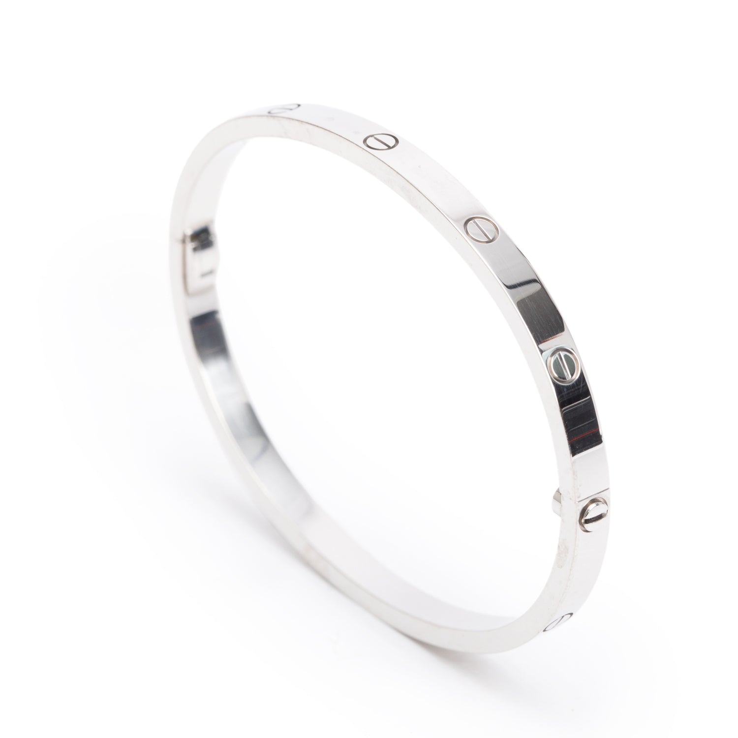 Cartier 18k White Gold 3.65 MM Love Bracelet, Small Model, Size 15 w/ Certificate & Receipt