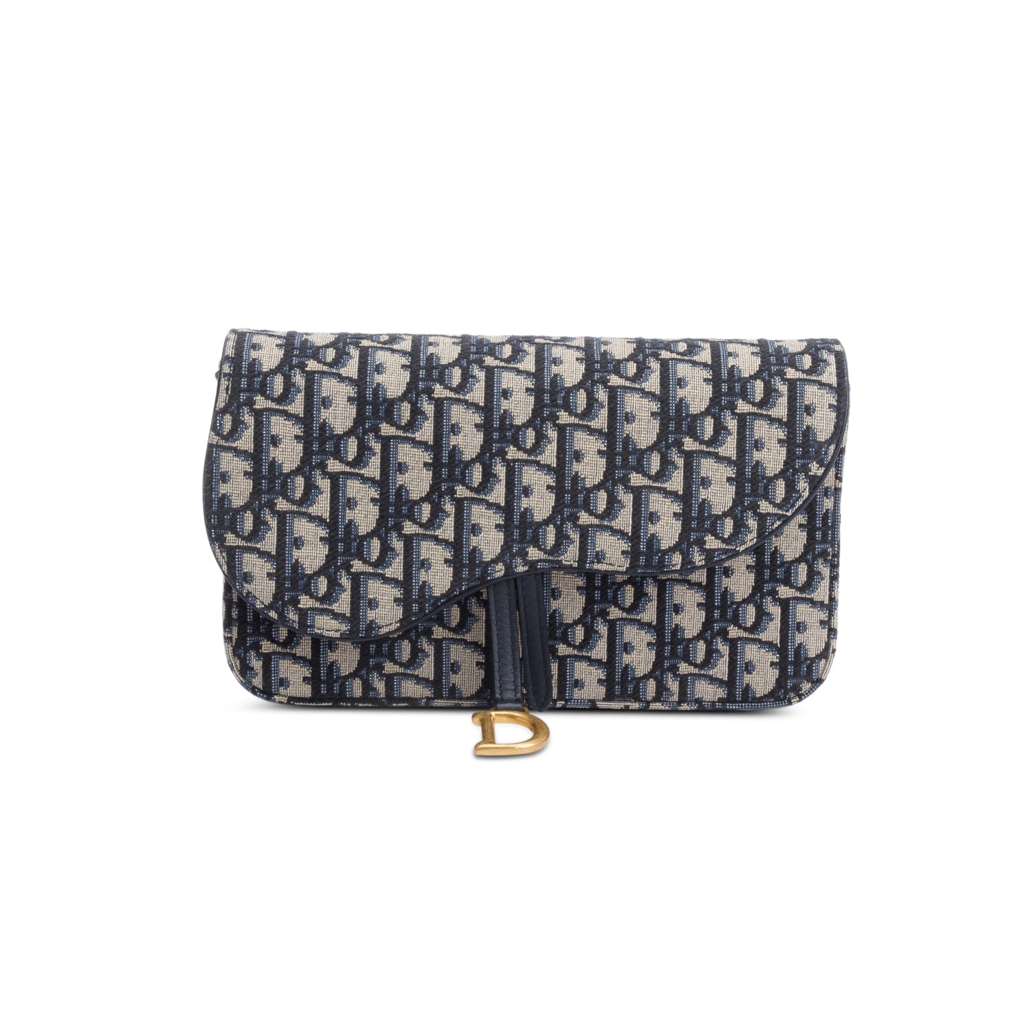 Christian Dior 2023 Oblique Jacquard Medium Saddle Pouch with Chain w/ Box
