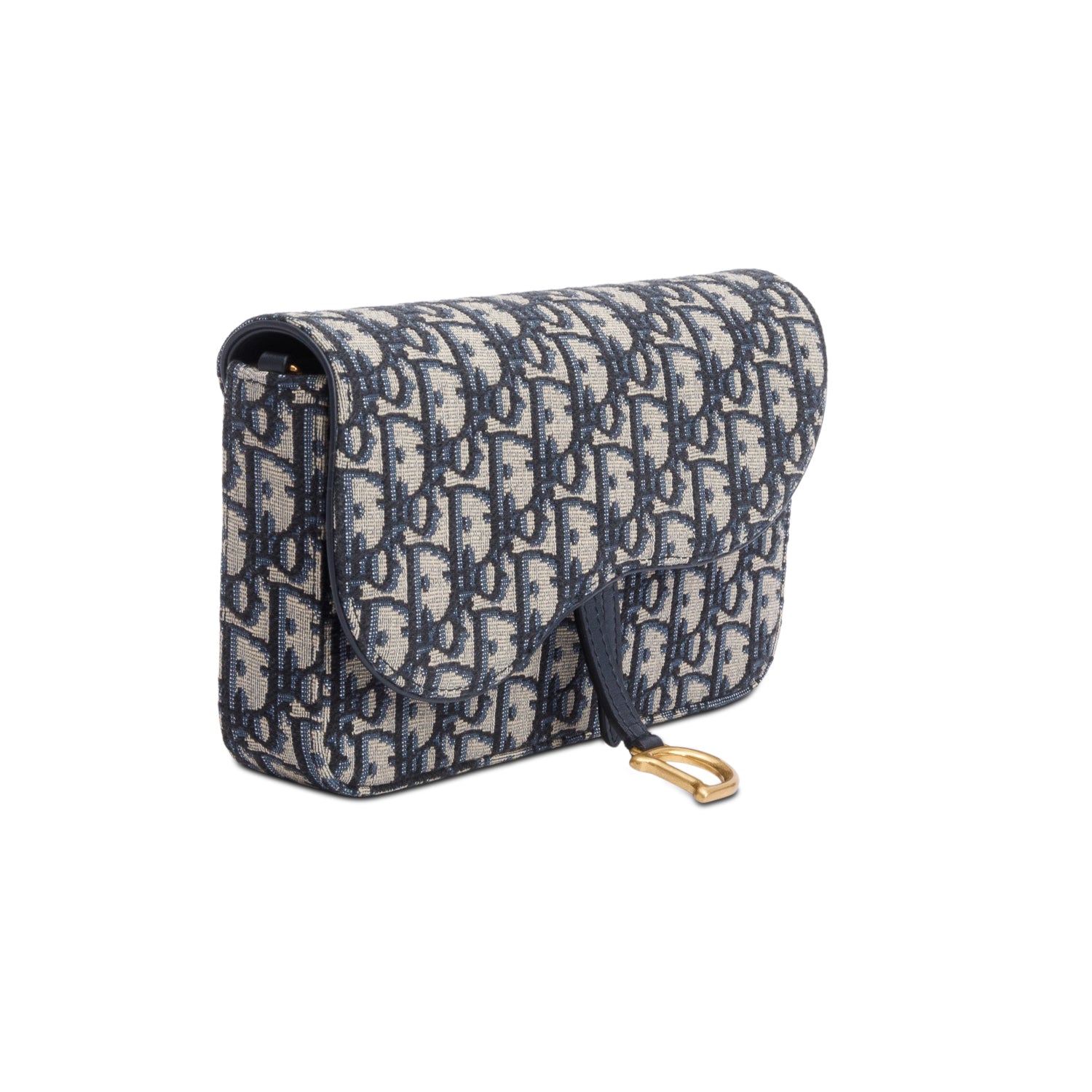 Christian Dior 2023 Oblique Jacquard Medium Saddle Pouch with Chain w/ Box