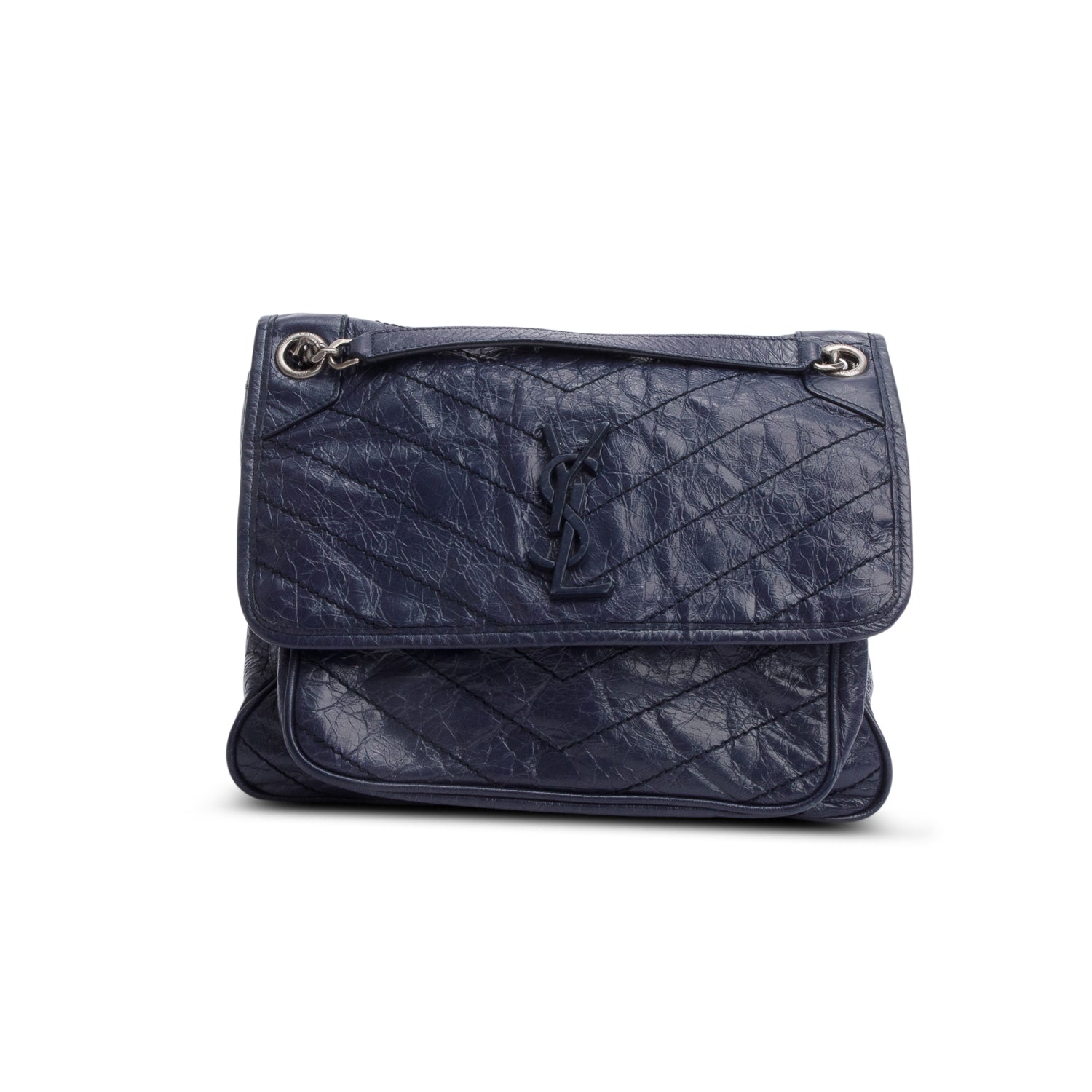 Saint Laurent Blue Crinkled Calfskin Leather Medium Niki Shoulder Bag