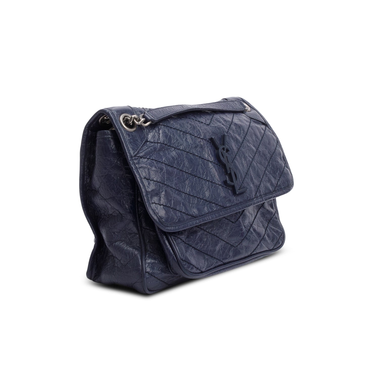 Saint Laurent Blue Crinkled Calfskin Leather Medium Niki Shoulder Bag