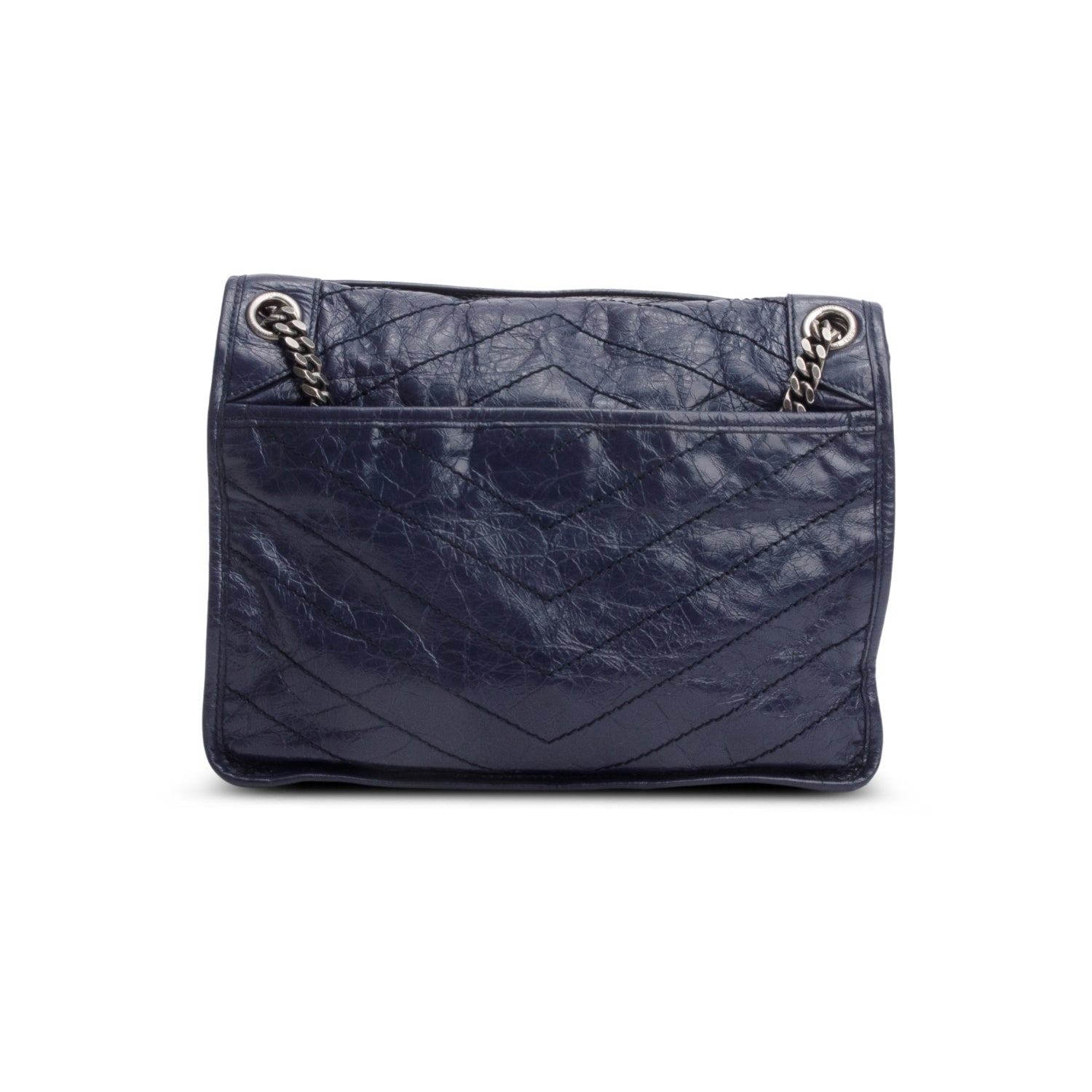 Saint Laurent Blue Crinkled Calfskin Leather Medium Niki Shoulder Bag