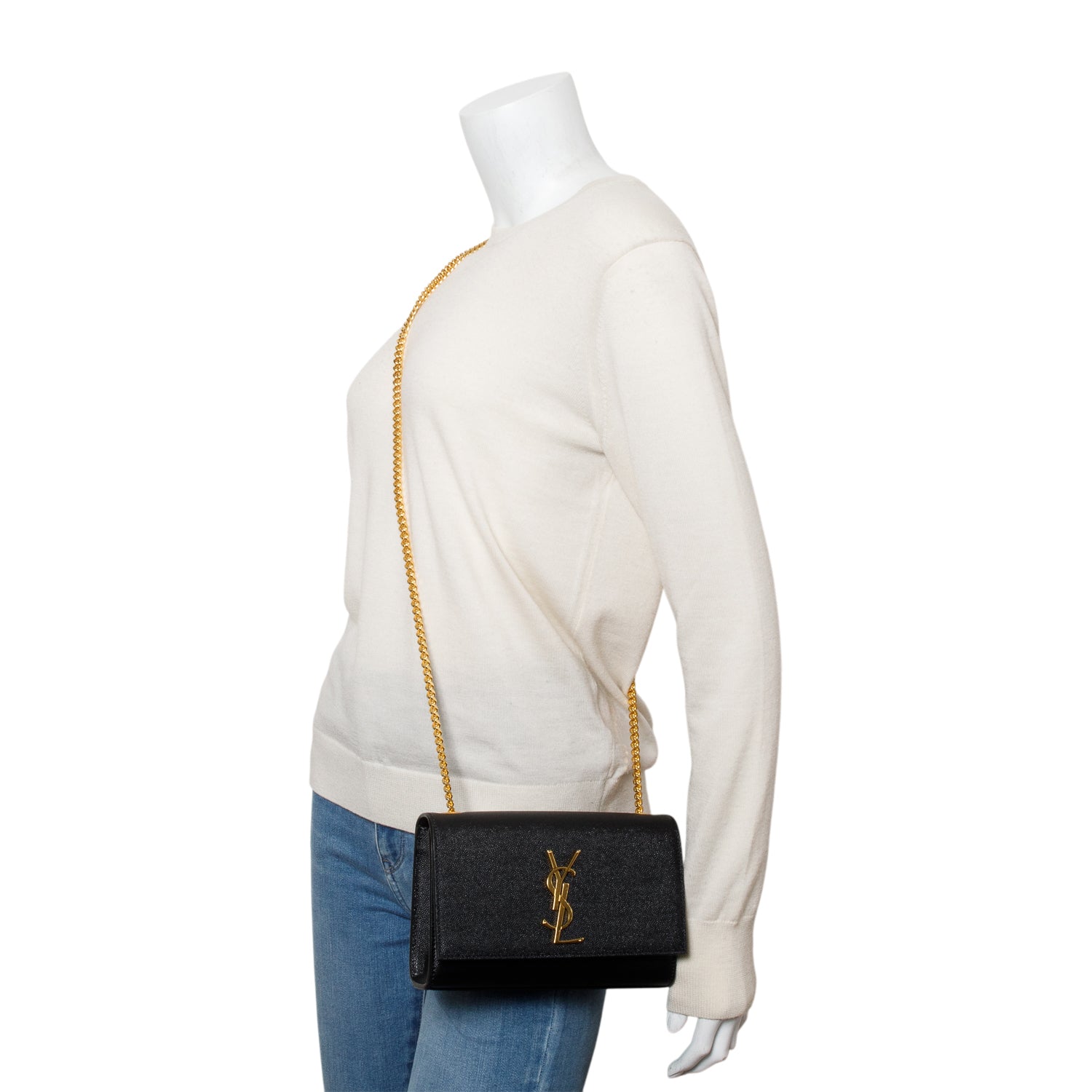 Saint Laurent 2022 Black Grain De Poudre Leather Small Monogram Kate Bag w/ Box