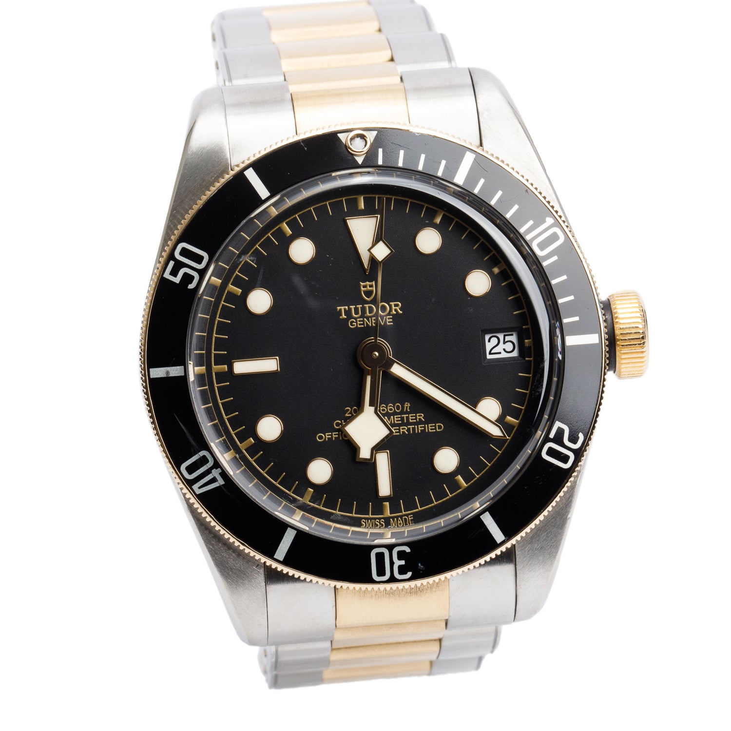 Tudor Stainless Steel & 18k Yellow Gold Black Bay 41 MM Automatic Watch Black Dial 79733N w/ Box & Papers