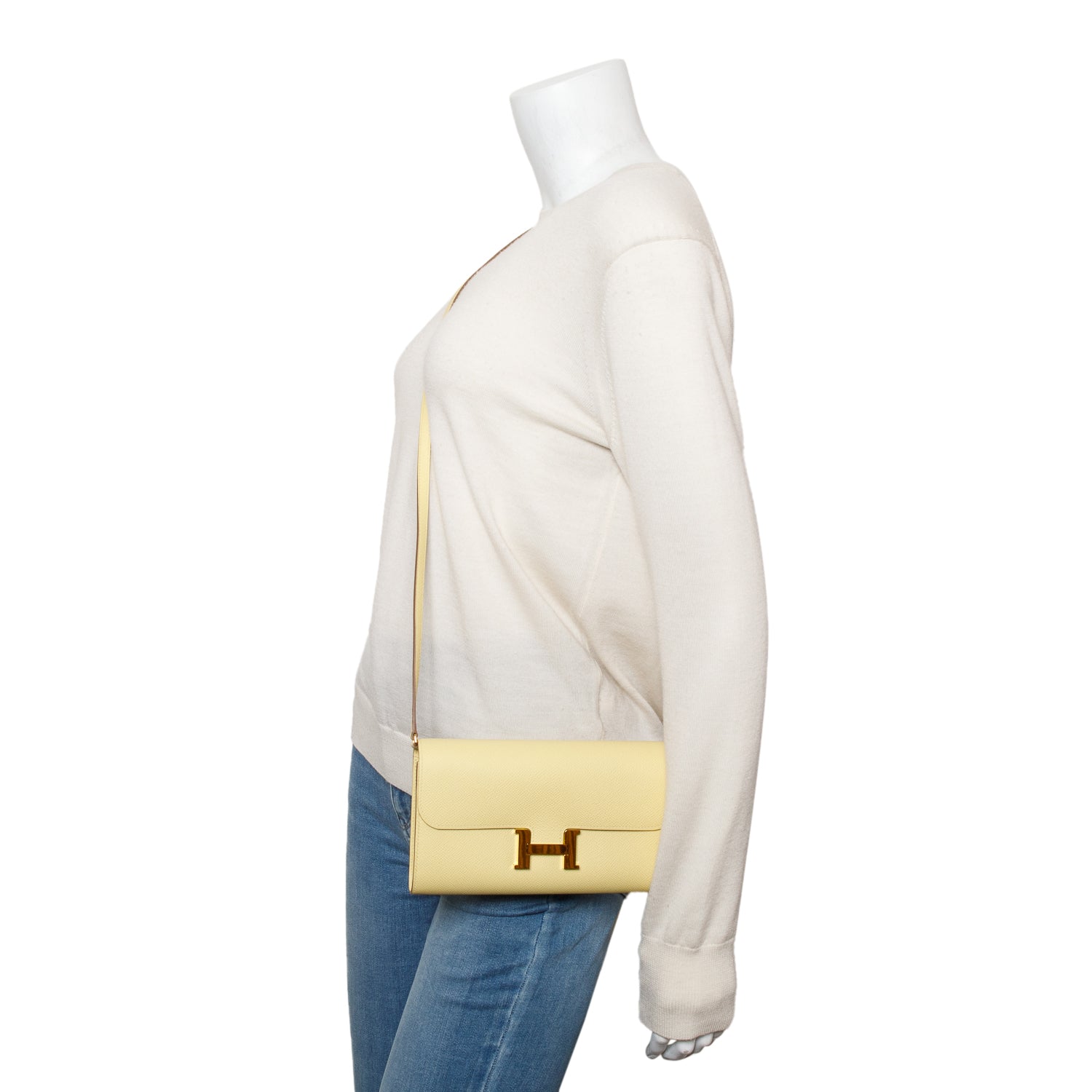 Hermes 2021 Jaune Poussin Epsom Leather Constance to Go w/ Strap, Box & Receipt