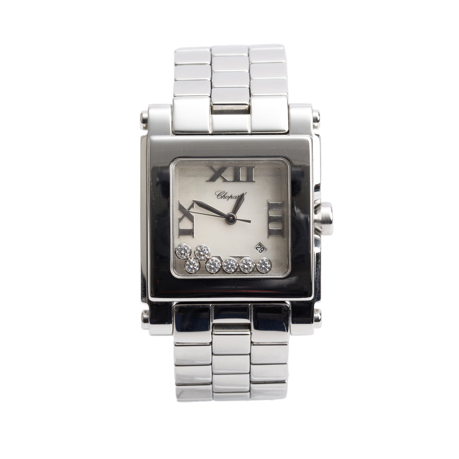 Chopard Stainless Steel Diamond Mother of Pearl Dial Happy Sport Square Quartz Watch 8495