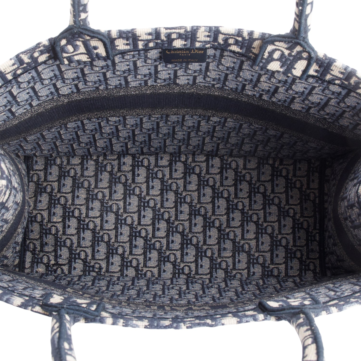 Christian Dior Ecru and Blue Dior Oblique Embroidery Large Book Tote