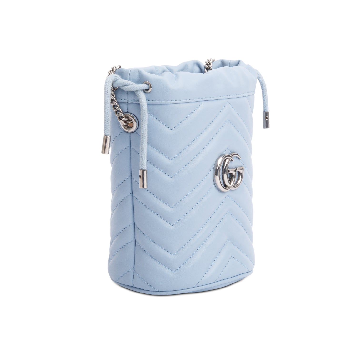 Gucci Blue Calfskin Leather GG Marmont Mini Bucket Bag