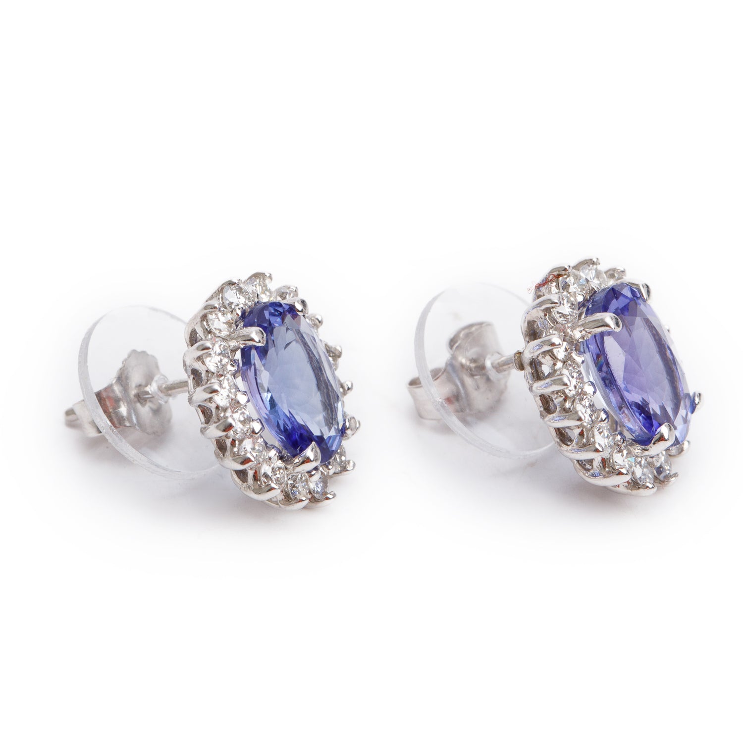 14k White Gold Tanzanite & Diamond Stud Earrings