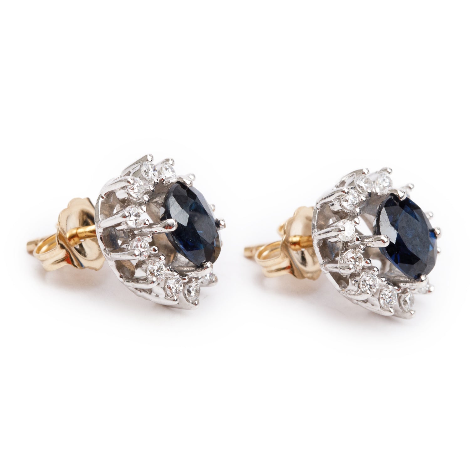 14k White and Yellow Gold Blue Sapphire & Diamond Earrings Stud Earrings
