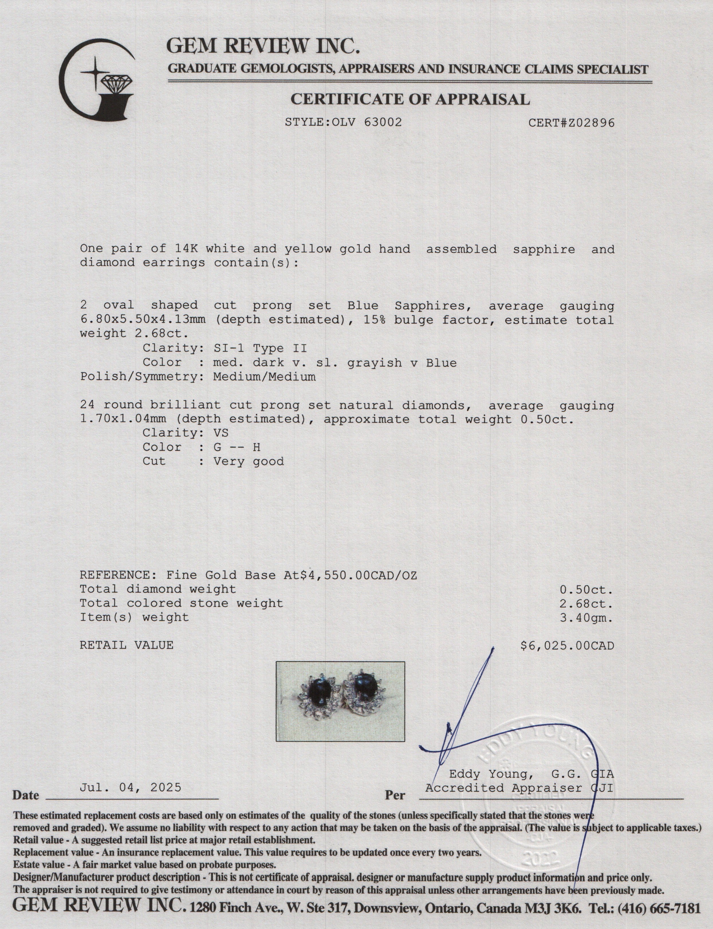 14k White and Yellow Gold Blue Sapphire & Diamond Earrings Stud Earrings