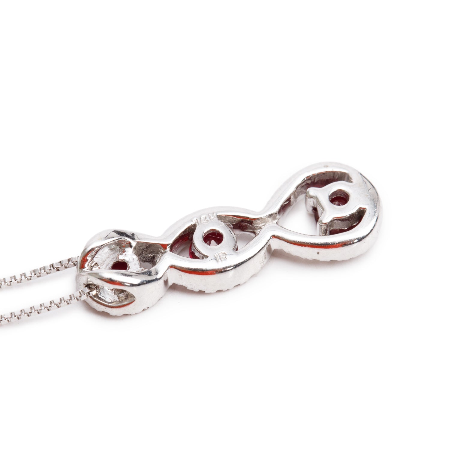 14k White Gold Ruby & Diamond Drop Pendant Necklace