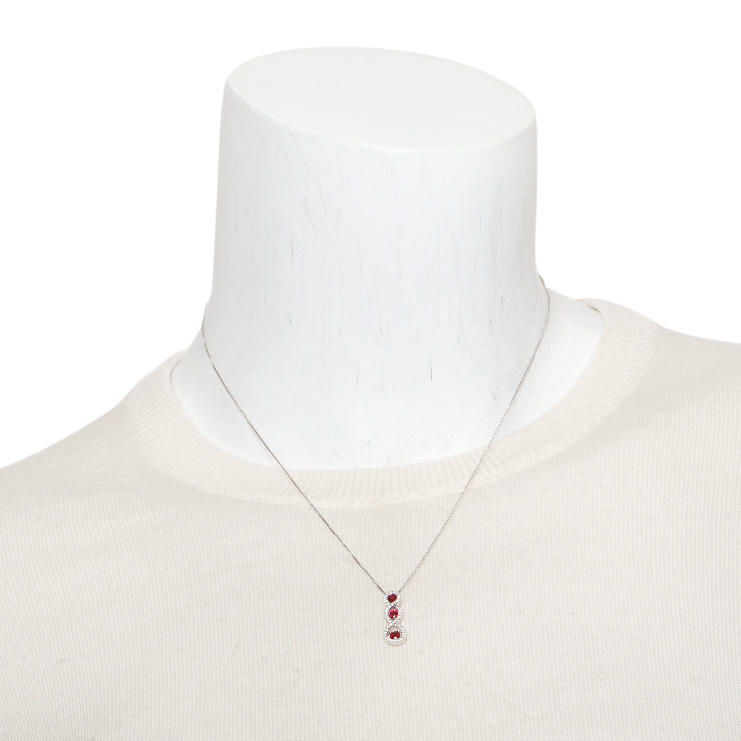 14k White Gold Ruby & Diamond Drop Pendant Necklace