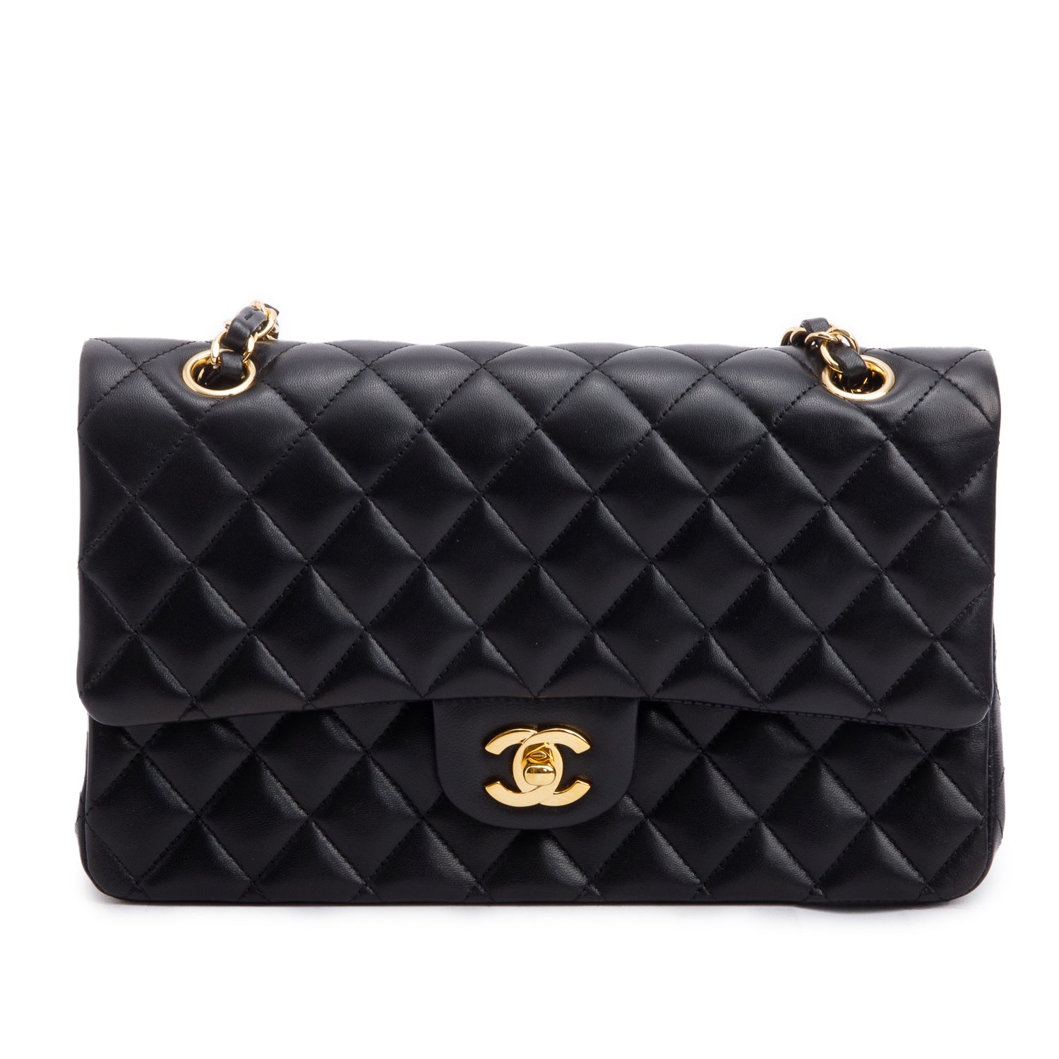 Chanel Black Quilted Lambskin Leather Classic Medium Double Flap Bag w/ Box & Authenticity Card