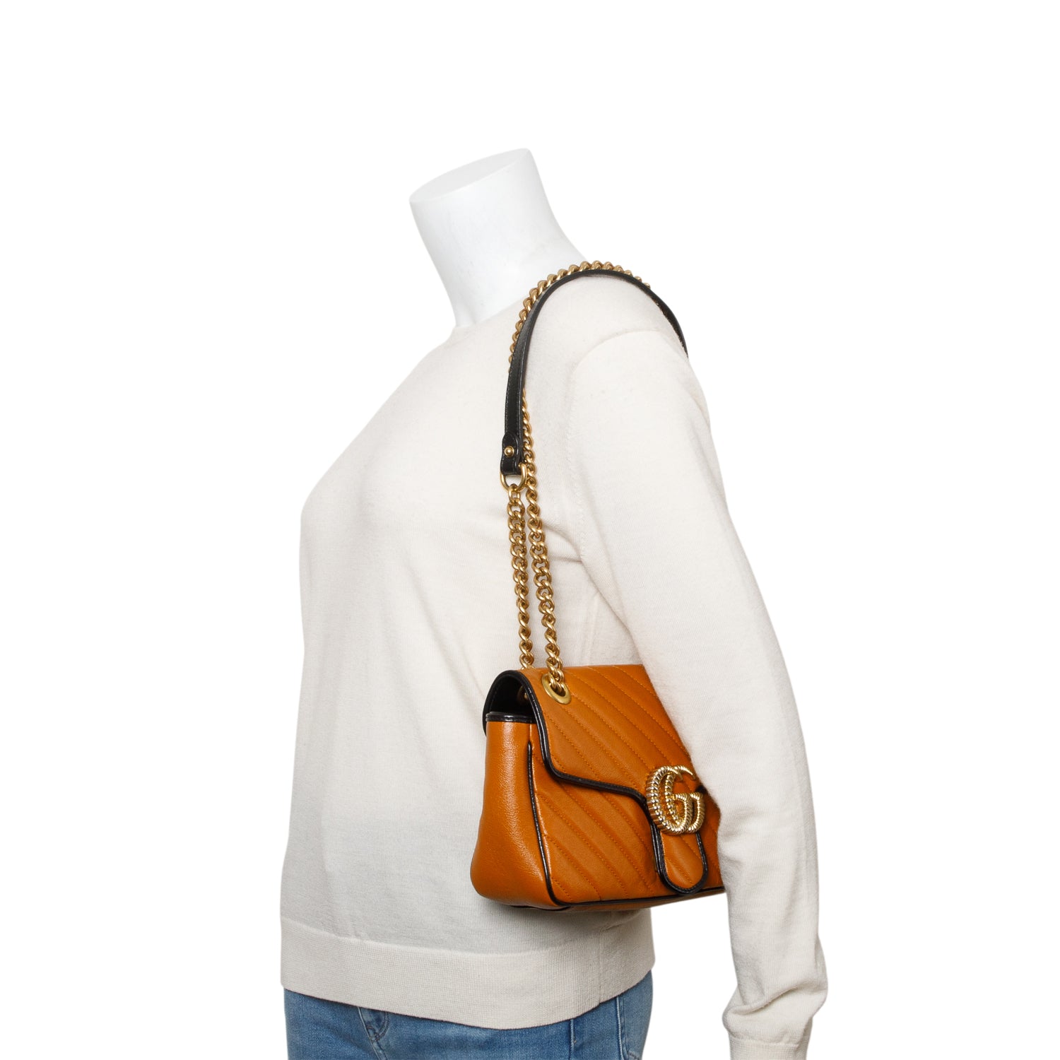 Gucci Brown/Black Trim GG Marmont Matelasse Leather Torchon Small Shoulder Bag