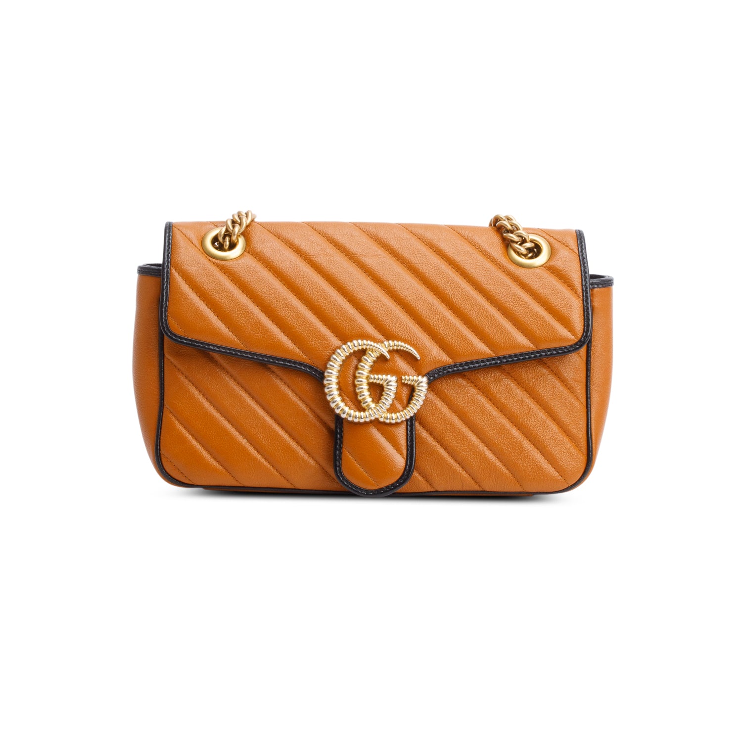 Gucci Brown/Black Trim GG Marmont Matelasse Leather Torchon Small Shoulder Bag