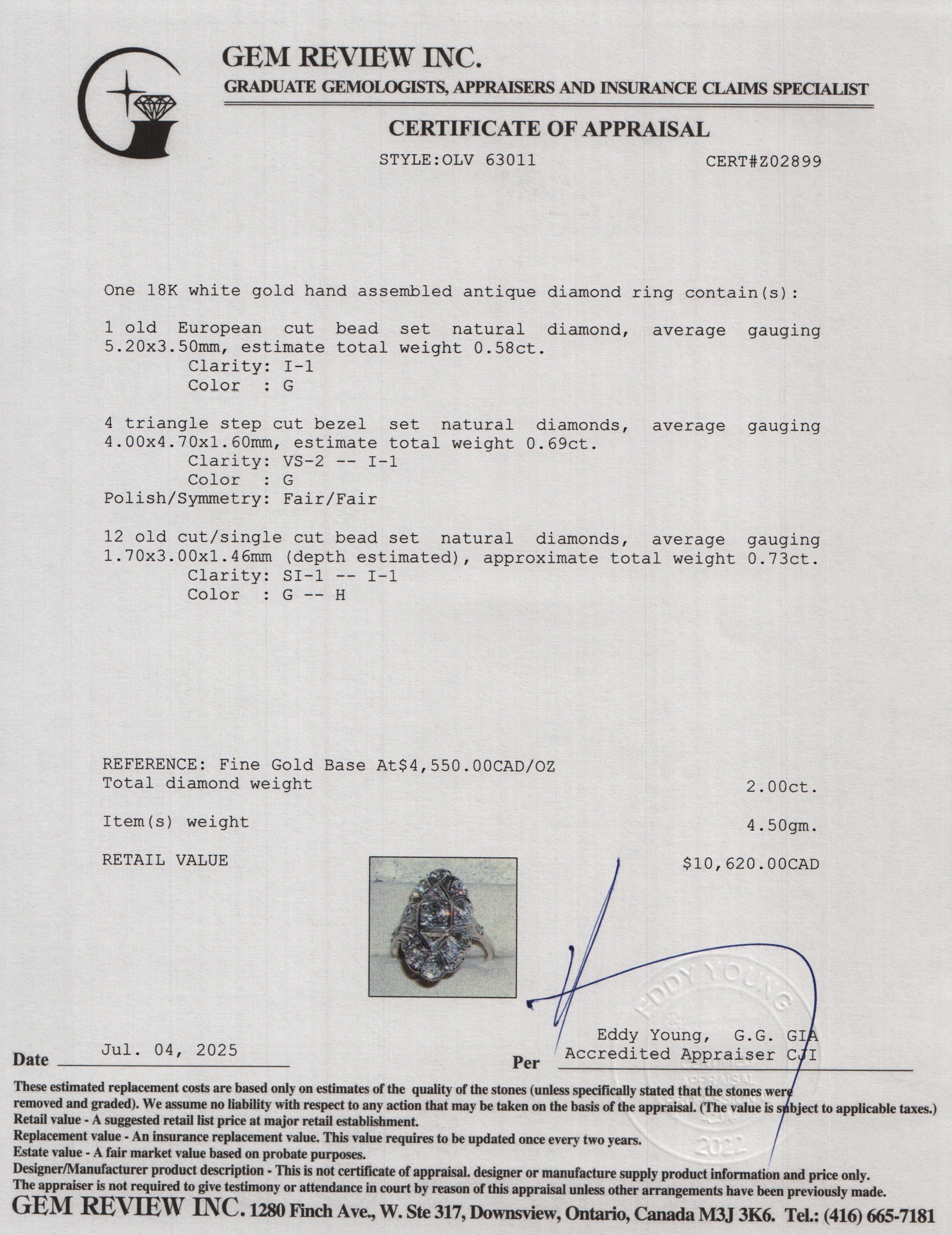 Antique 18k White Gold Diamond Filigree Ring, Size 5.5