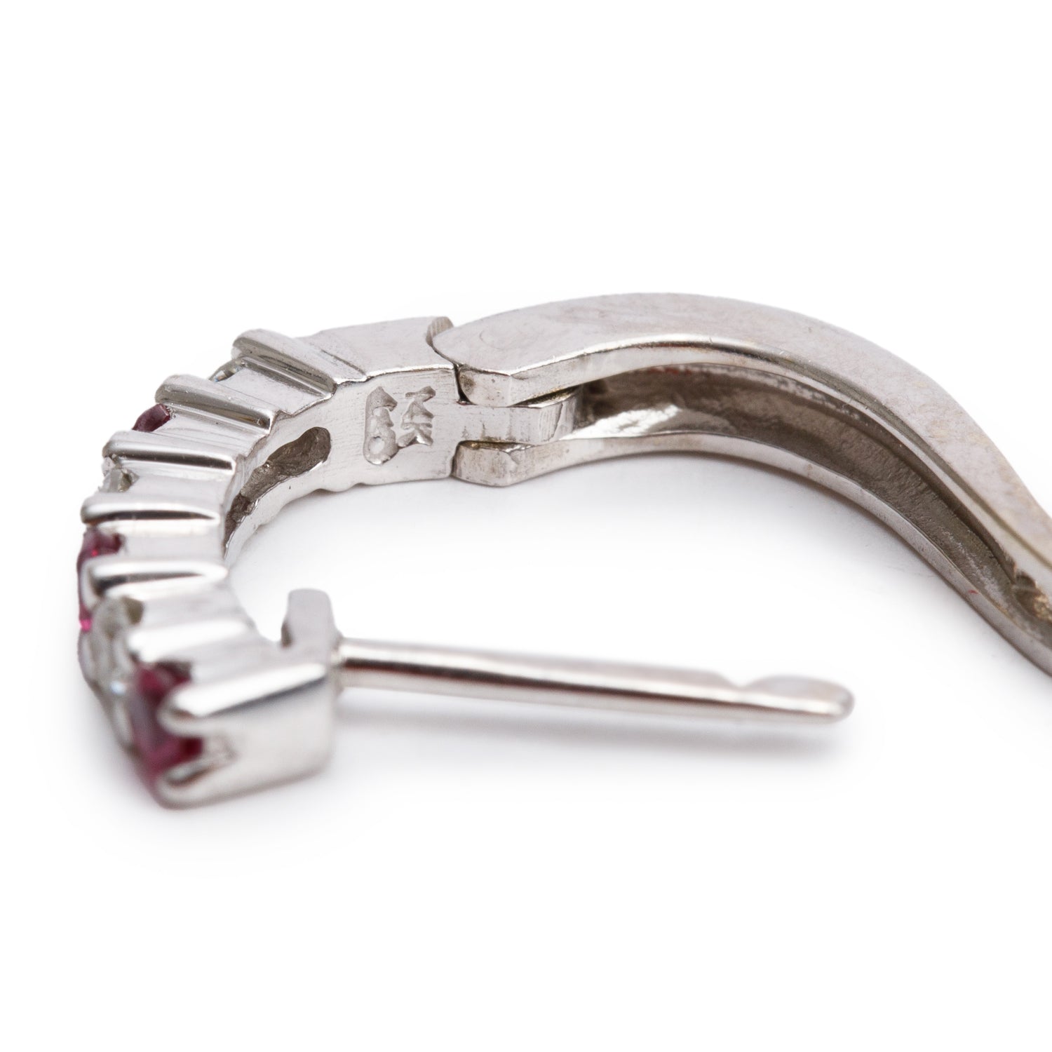 14k White Gold Ruby & Diamond Huggie Earrings