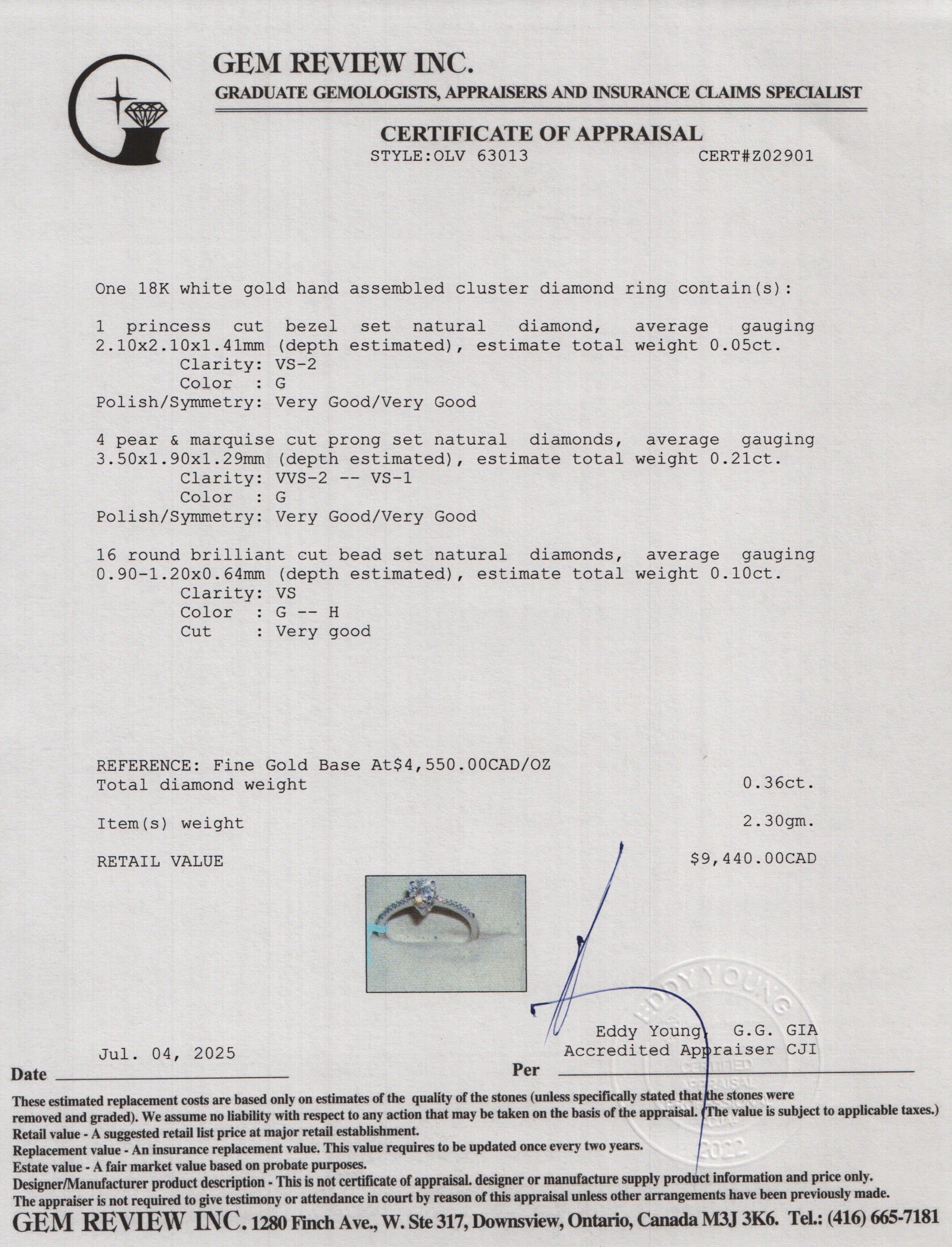 Effy 18k White Gold Cluster Diamond Ring, Size 7 w/ Box
