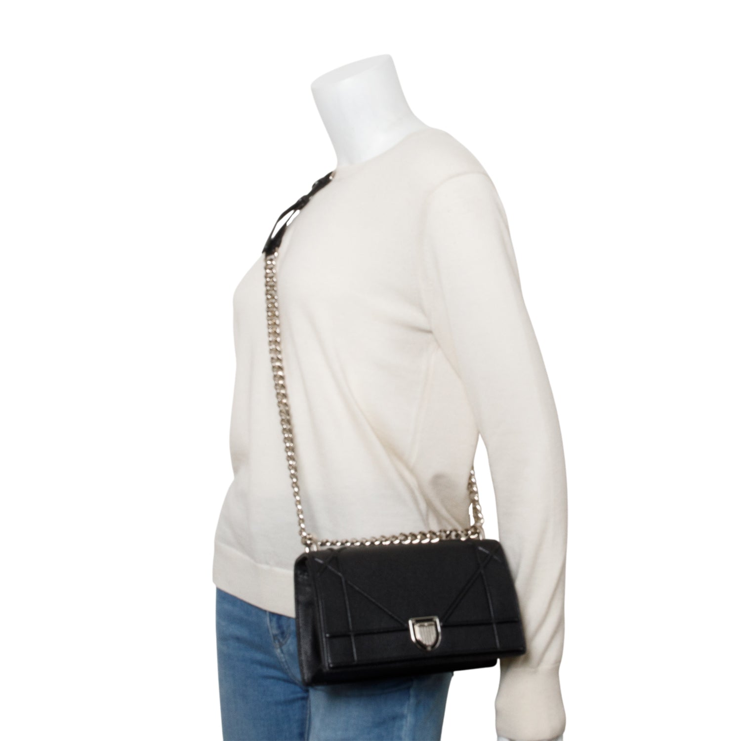 Christian Dior Black Calfskin Leather Small Diorama Flap Bag w/ Receipt