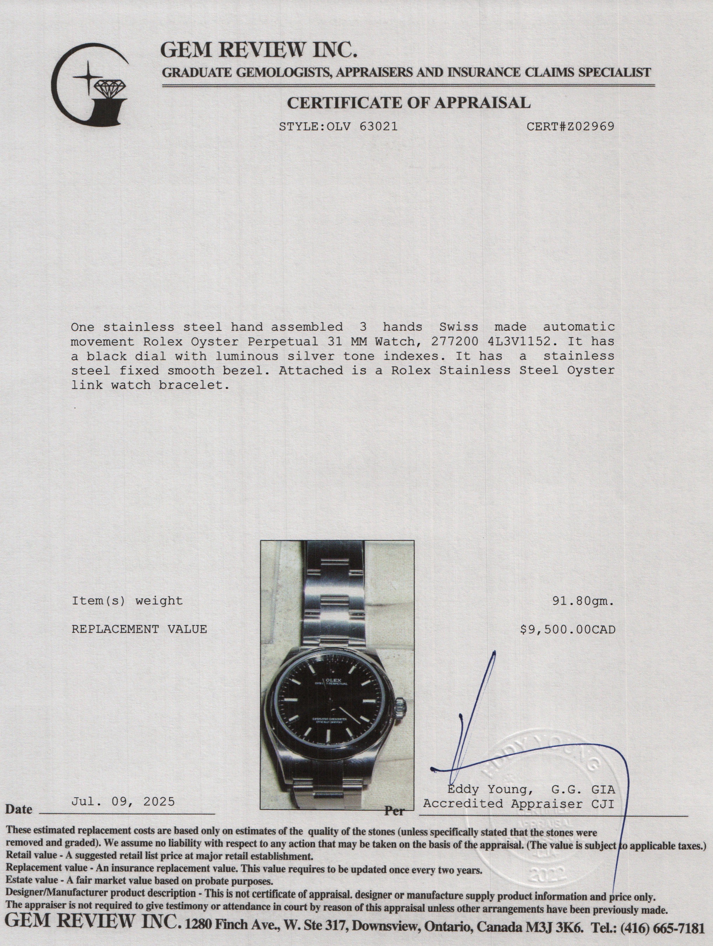 Rolex 2024 Stainless Steel Black Dial Oyster Perpetual 31 MM Watch 277200 w/ Box & Papers