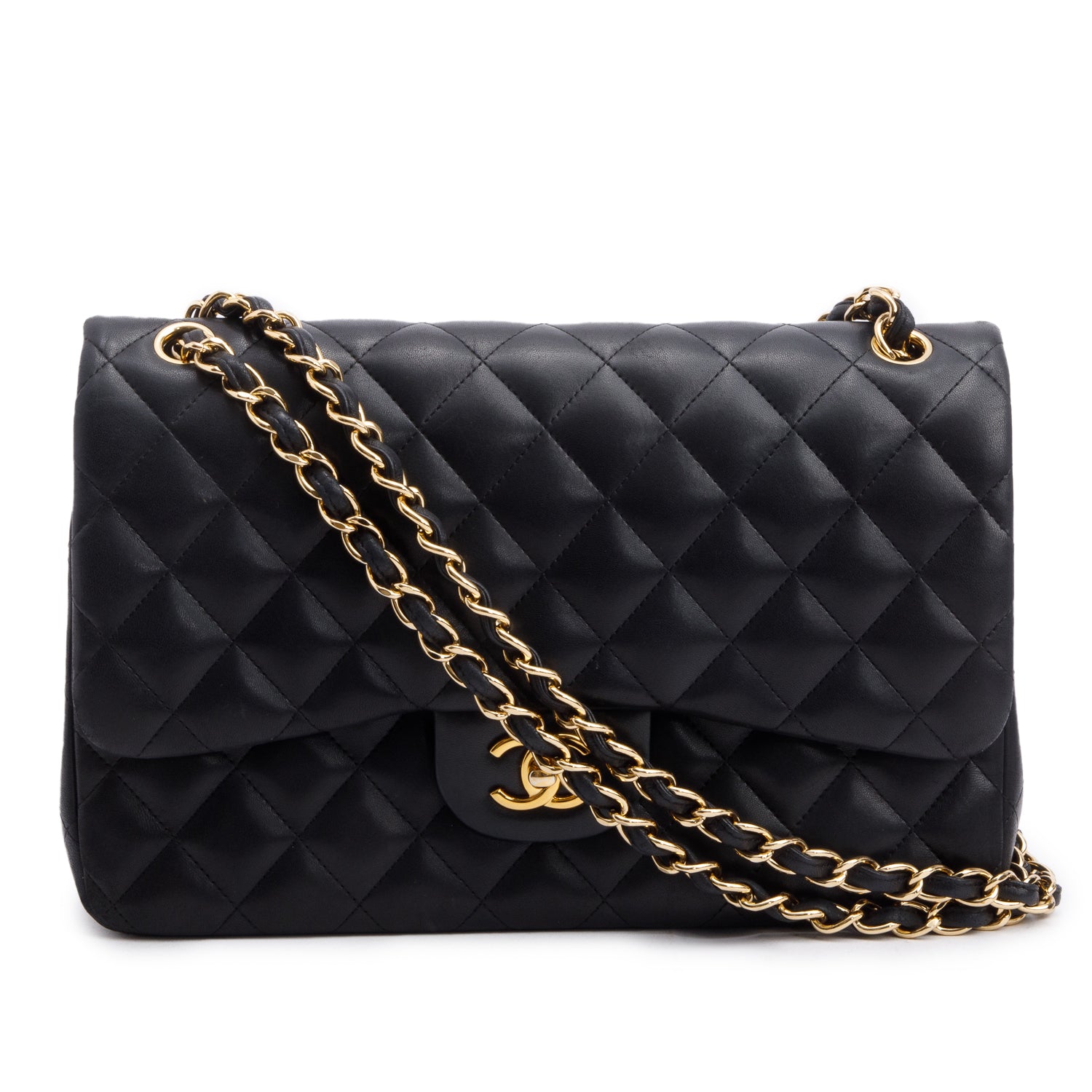 Chanel Black Quilted Lambskin Leather Classic Jumbo Double Flap Bag w/ Box, Receipt & Authenticity Card