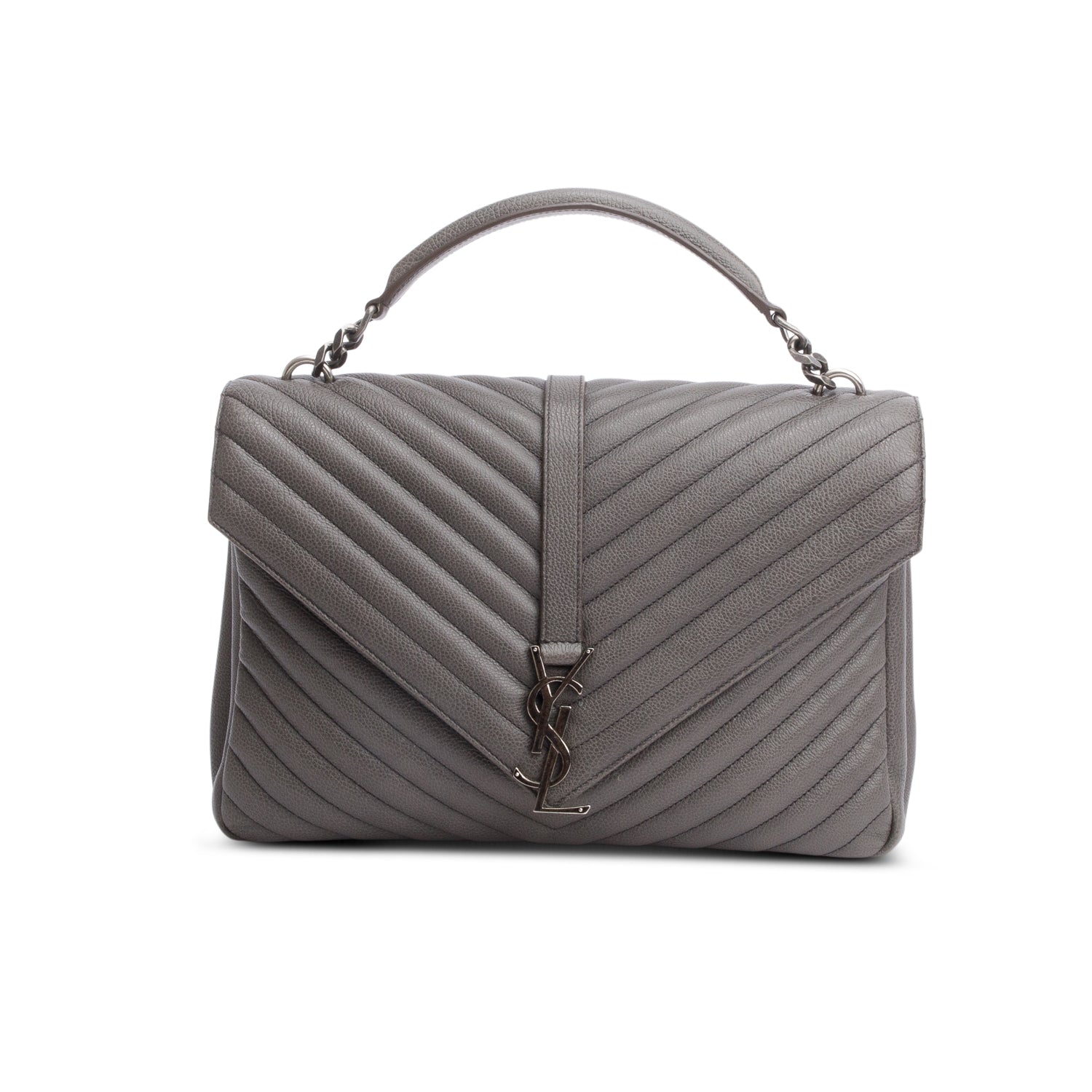 Saint Laurent Grey Leather Large Chevron College Bag
