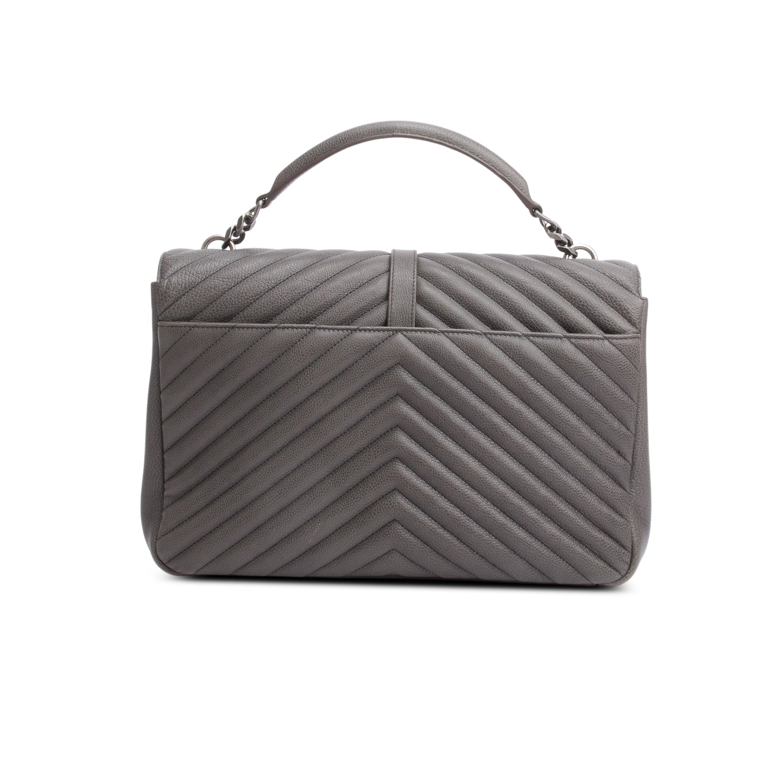 Saint Laurent Grey Leather Large Chevron College Bag